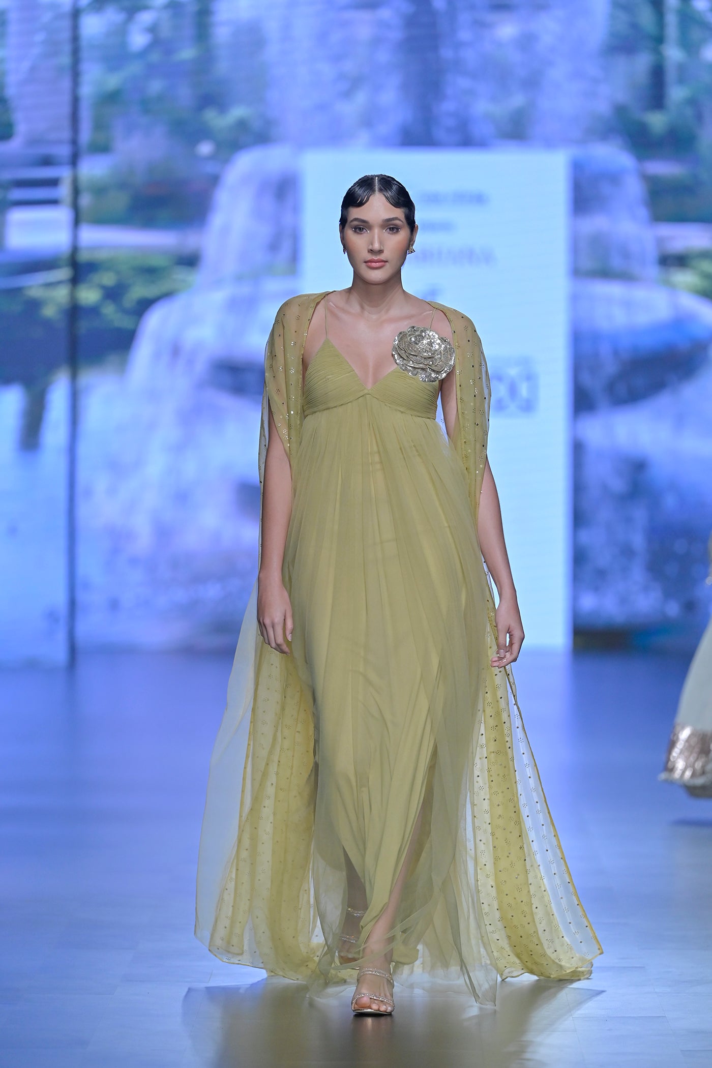 Lime green  Embellished Gown with Cape