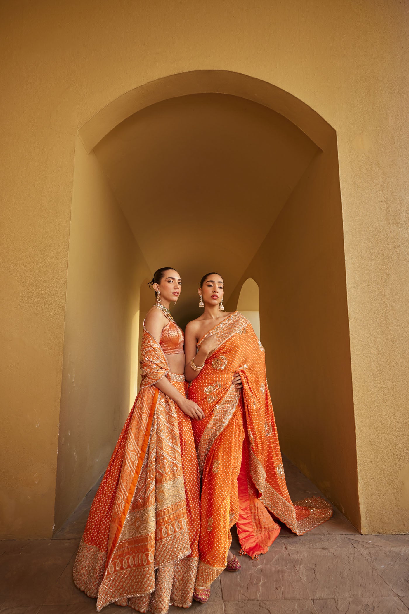 Orange Silk Bandhani Lehenga Set