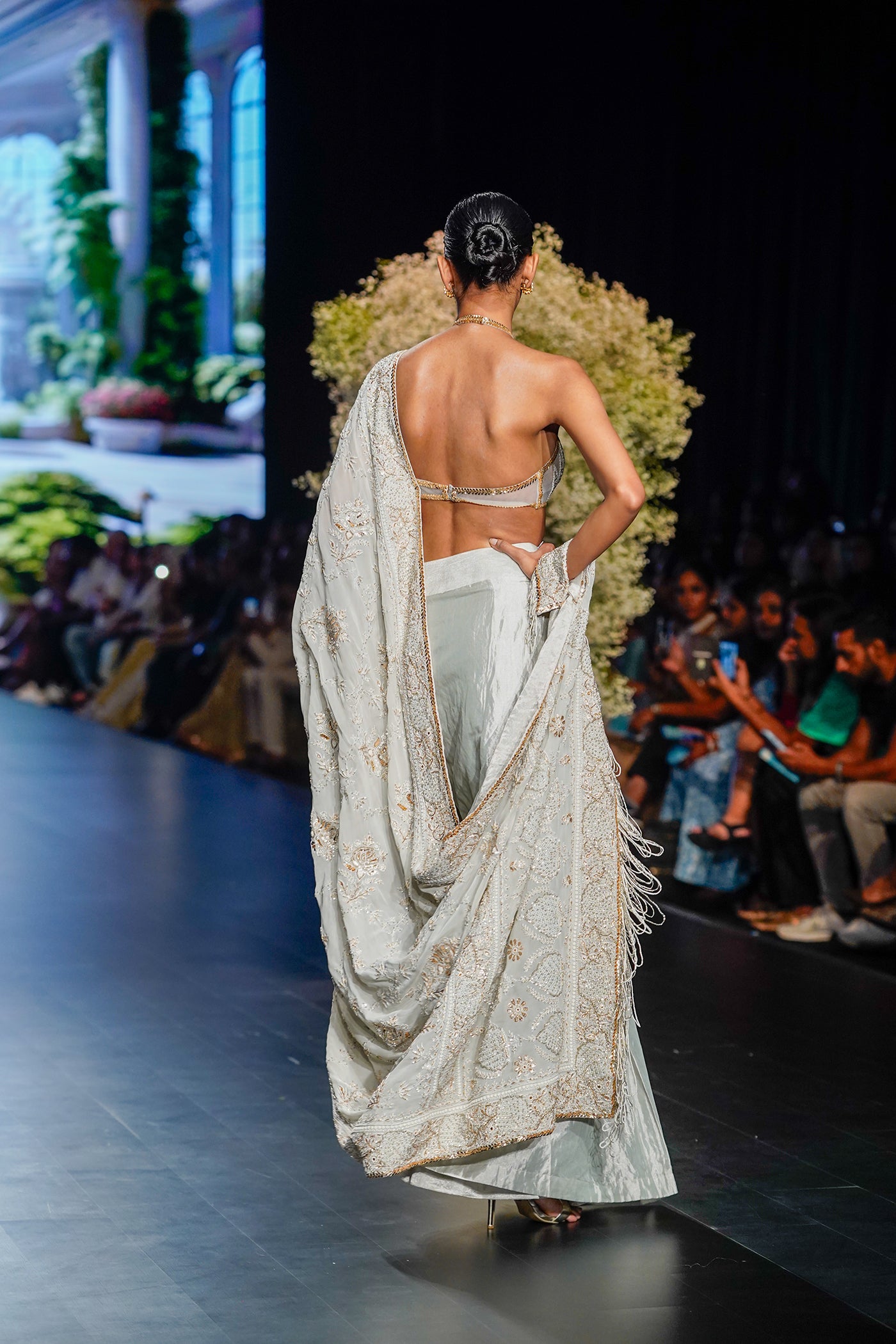 Pale blue Embellished Draped Saree Set