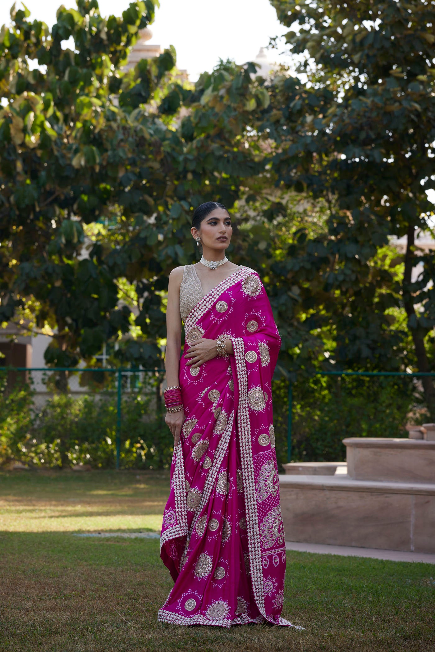 Hot pink Saree Set