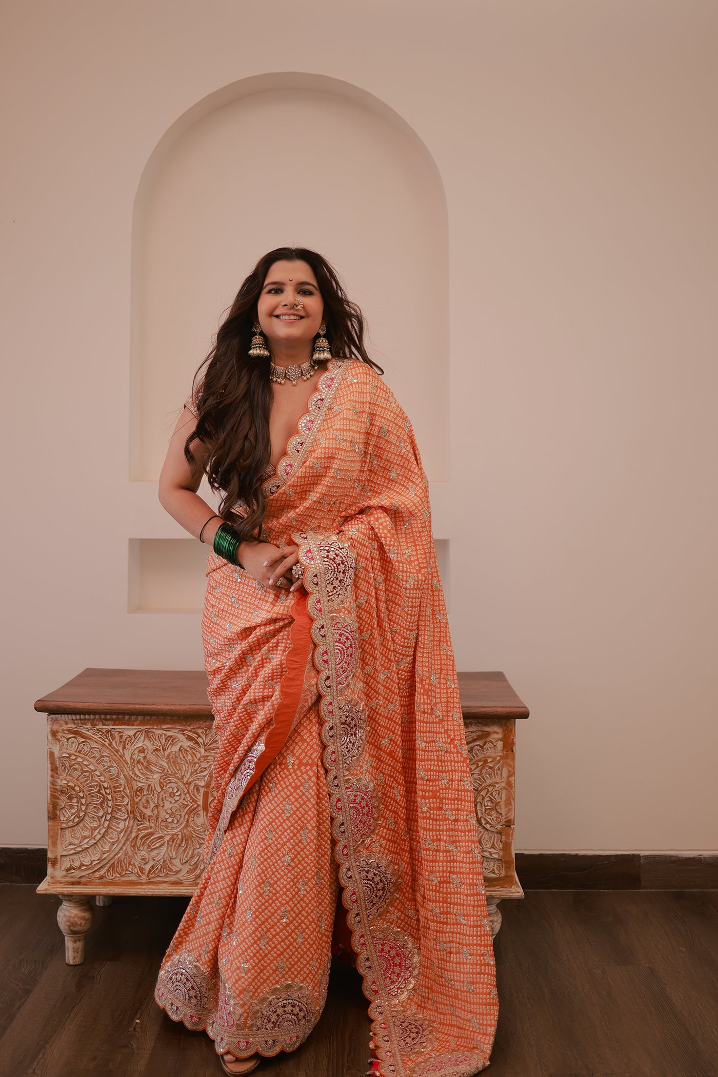 Orange Gajji Silk Bandhani Saree Set