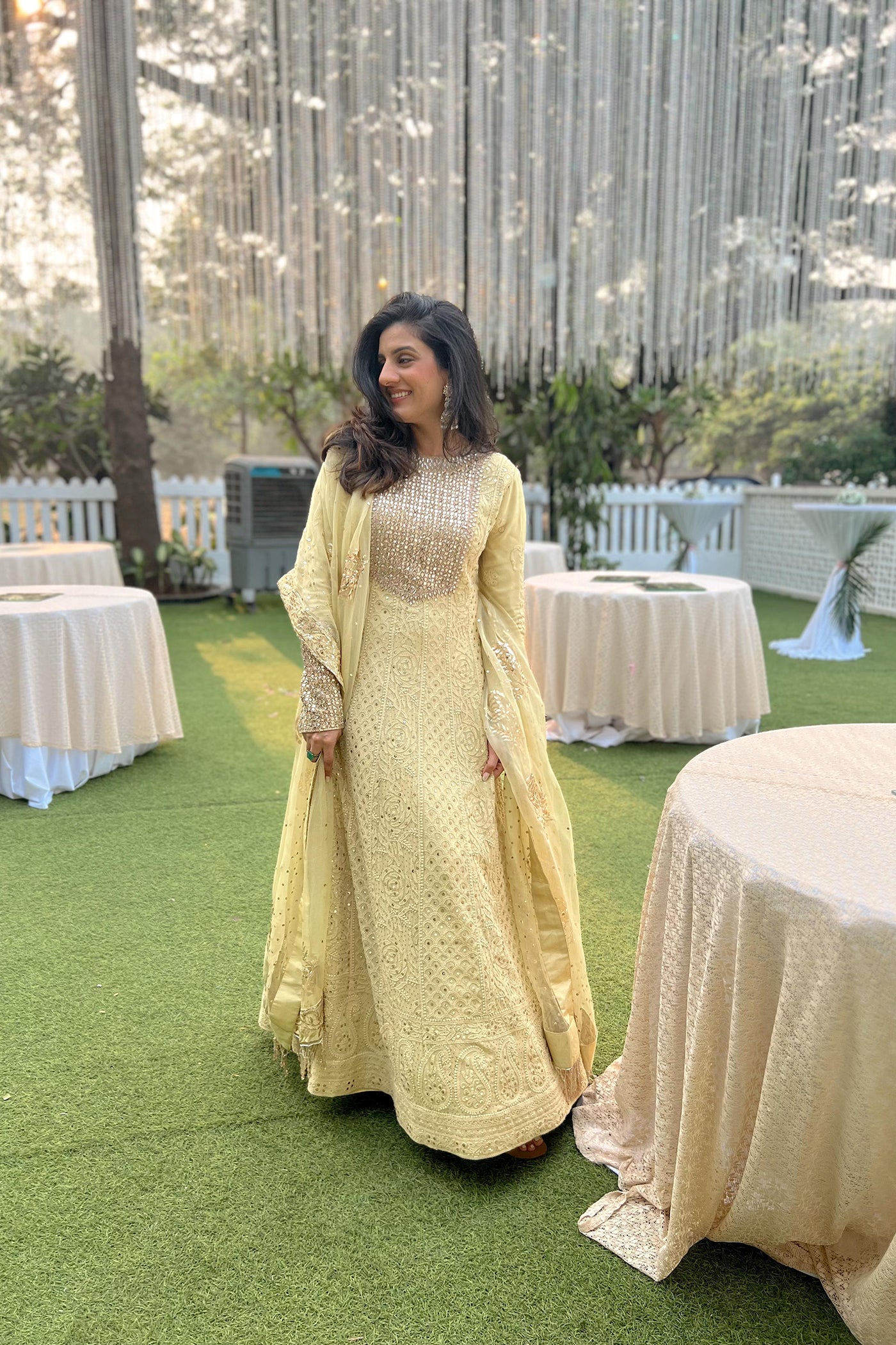 Pista Green Georgette Lucknowi Anarkali Set