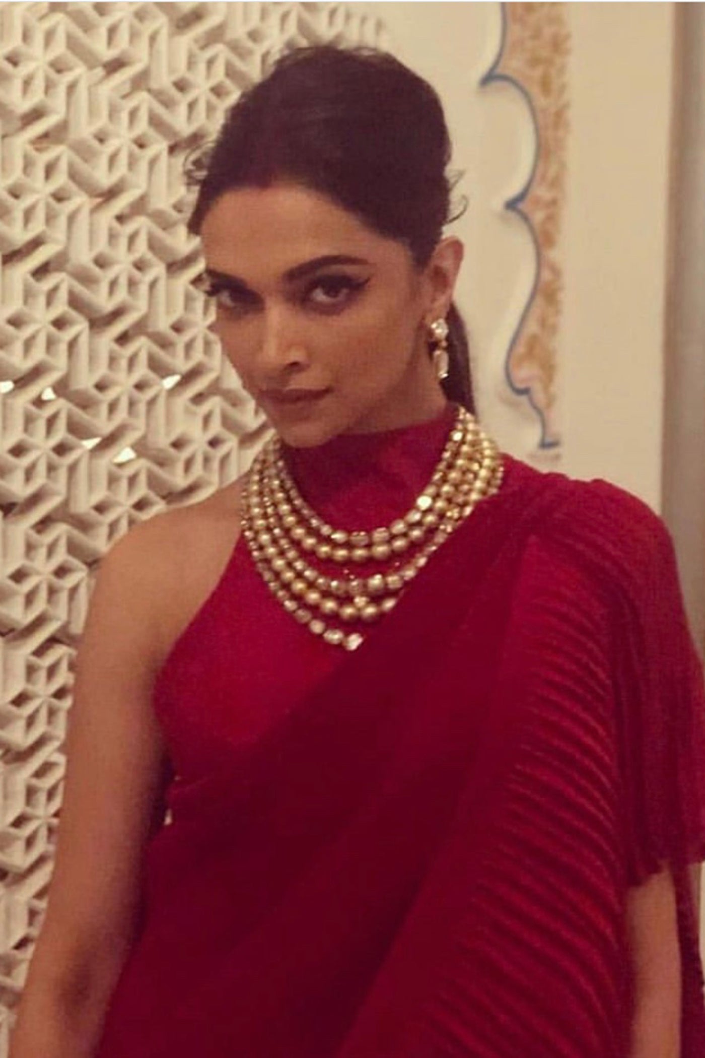 Red Pleated Italian Silk Pre-Stitched Saree