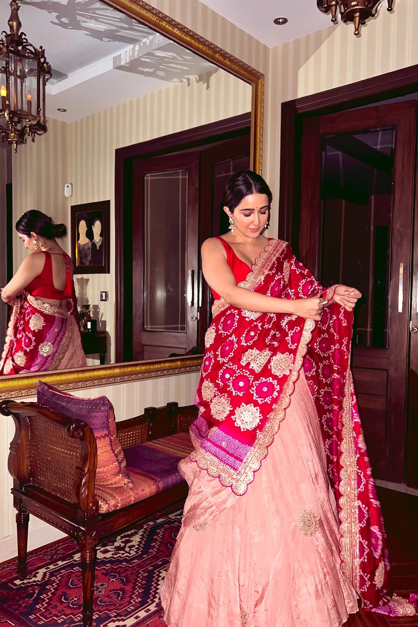 Onion Pink Crushed Lehenga Set
