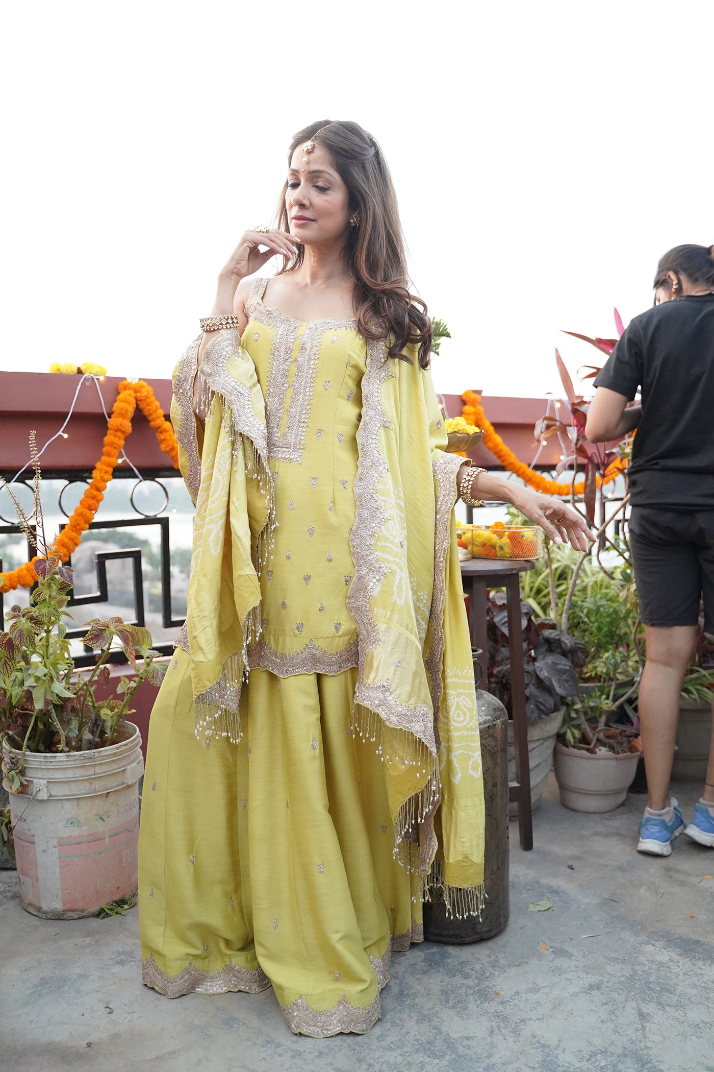 GREEN TUSER SILK MARODI GOTA WORK SHARARA SET