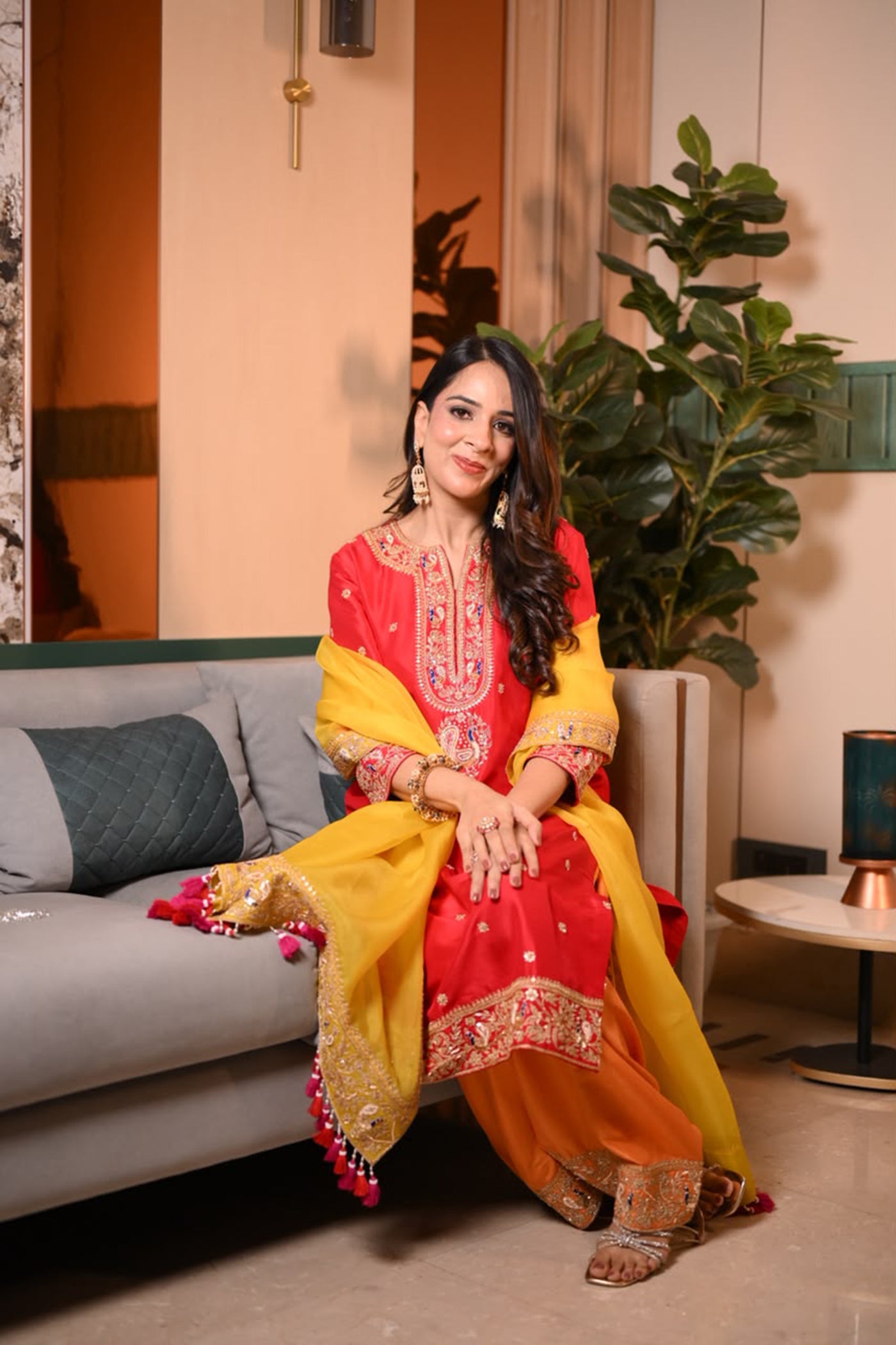 RIVA DHAWAN IN RED ORANGE KURTA SET