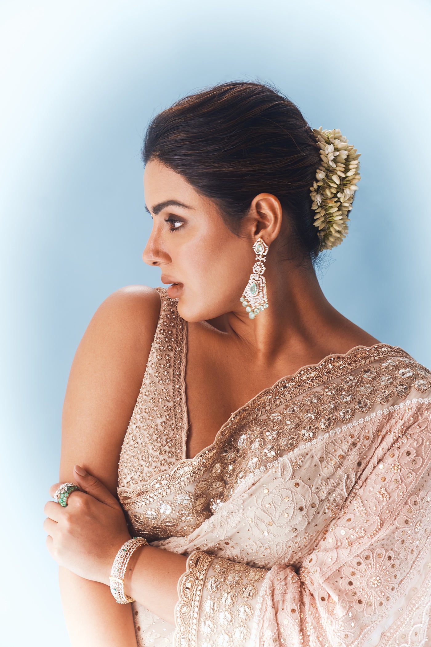 IVORY PINK OMBRE GEORGETTE CHIKANKARI SAREE SET