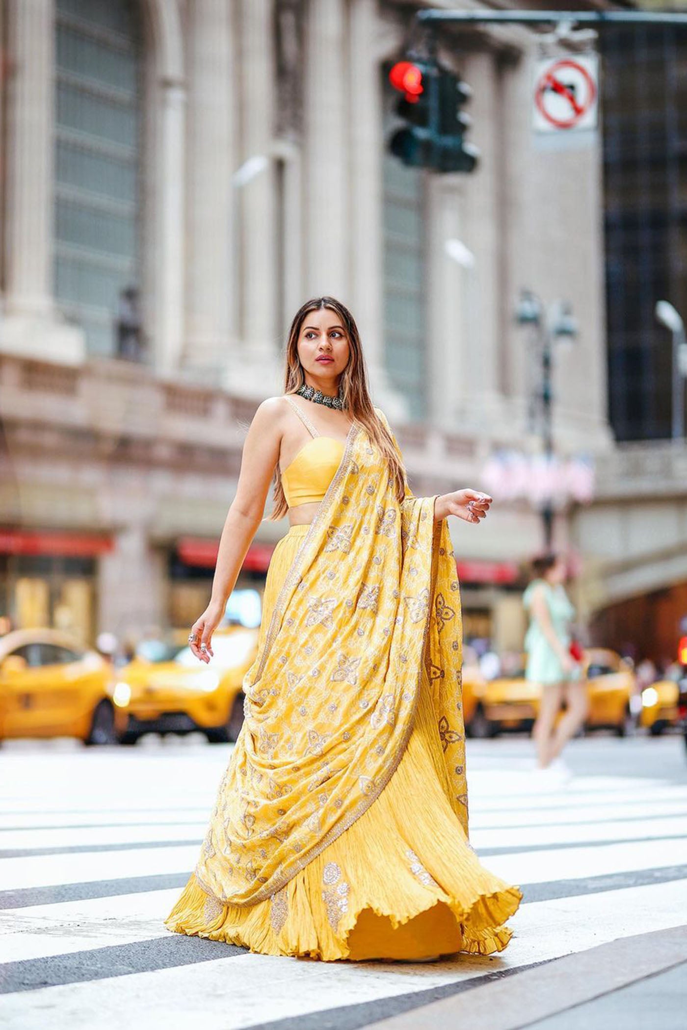 Butter Yellow Crushed Silk Lehenga Set