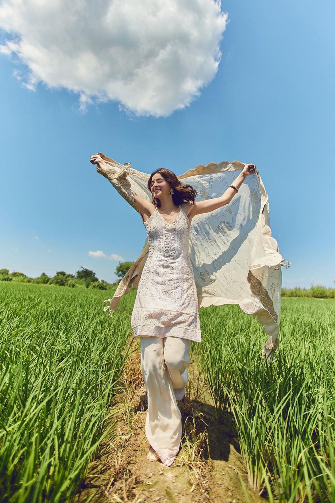 Ivory Chikan Spaghetti Kurta Sharara Set