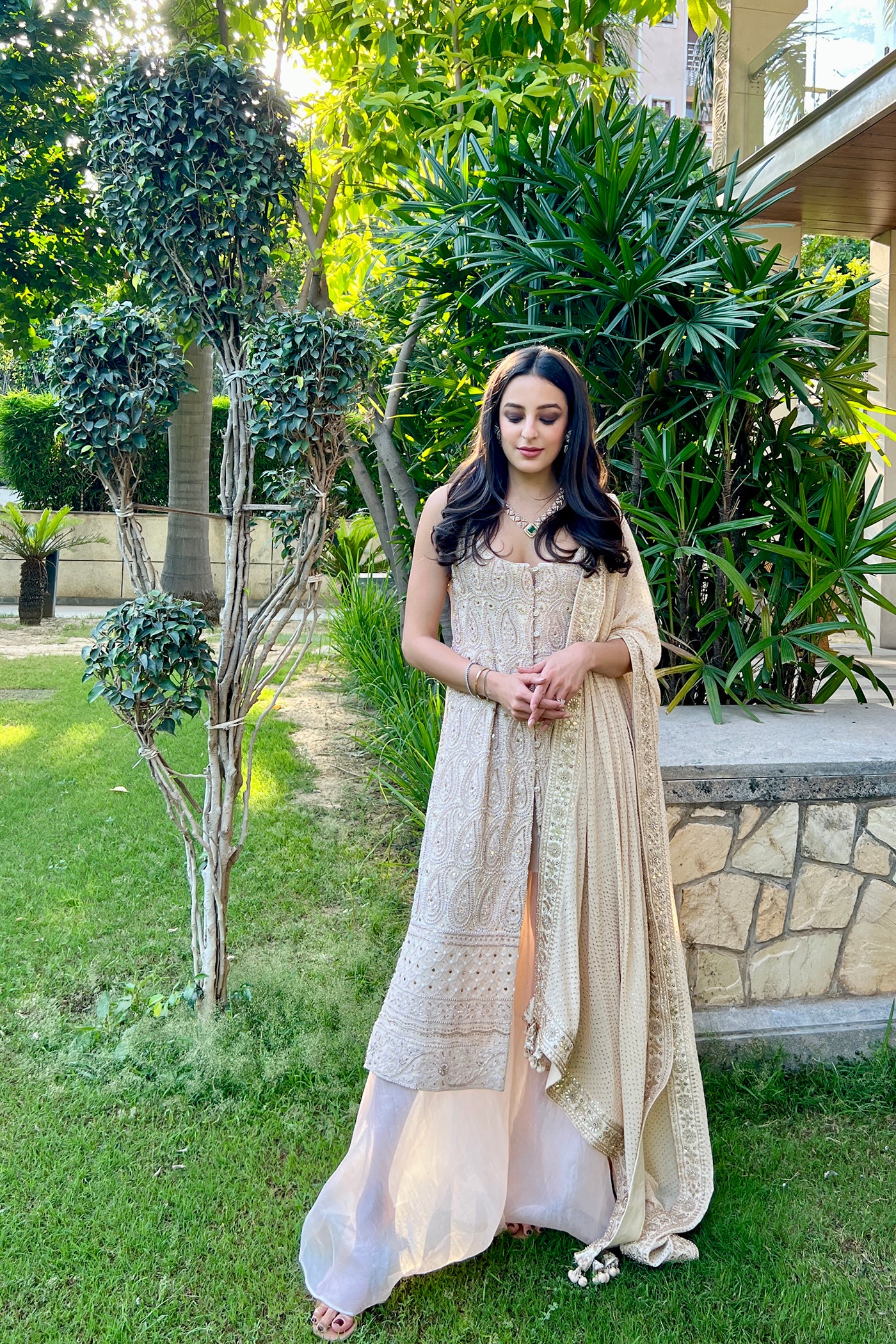 Ivory Embroidered Kurta Sharara Set