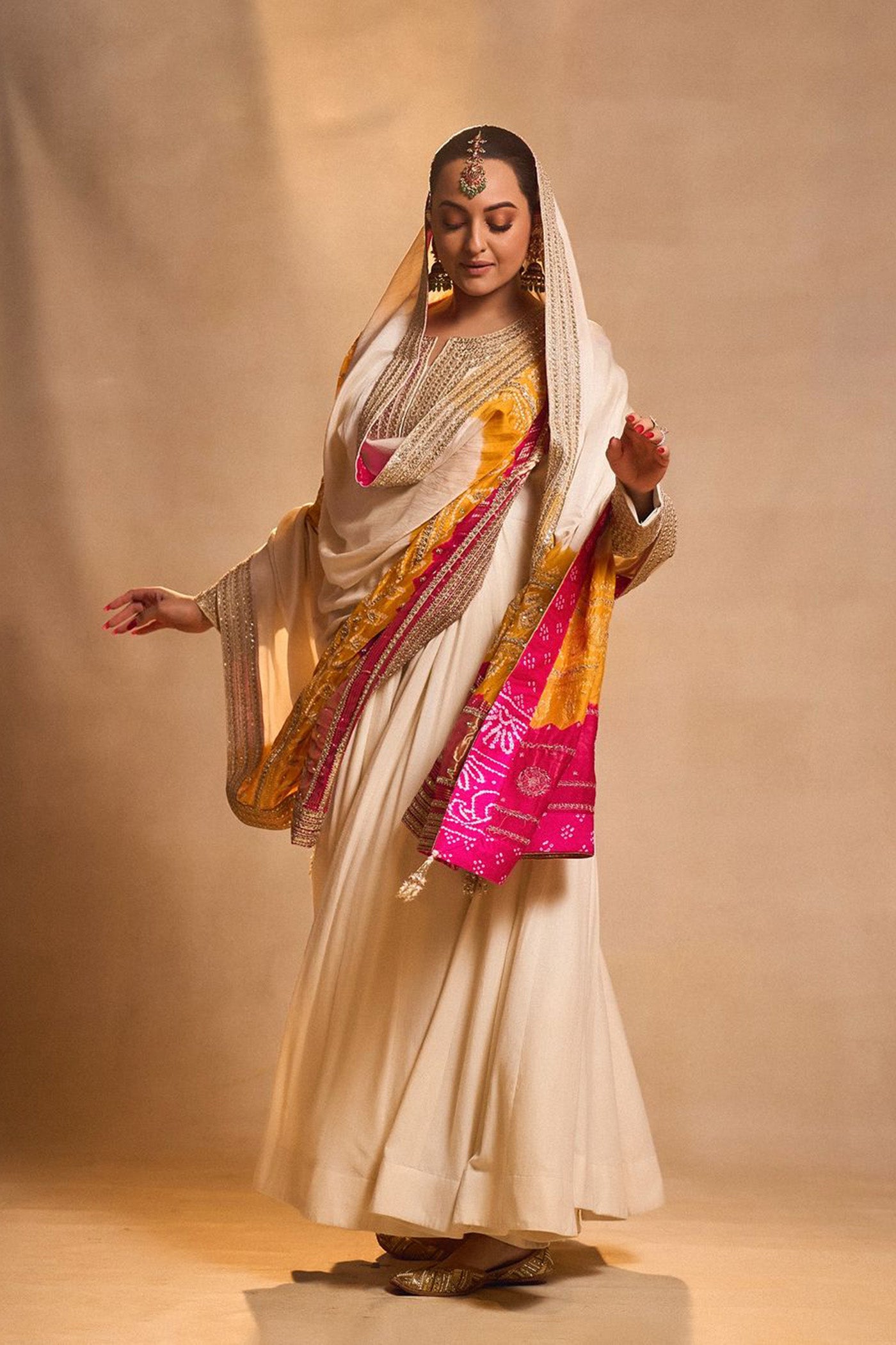 Ivory Moonga Silk Anarkali Set