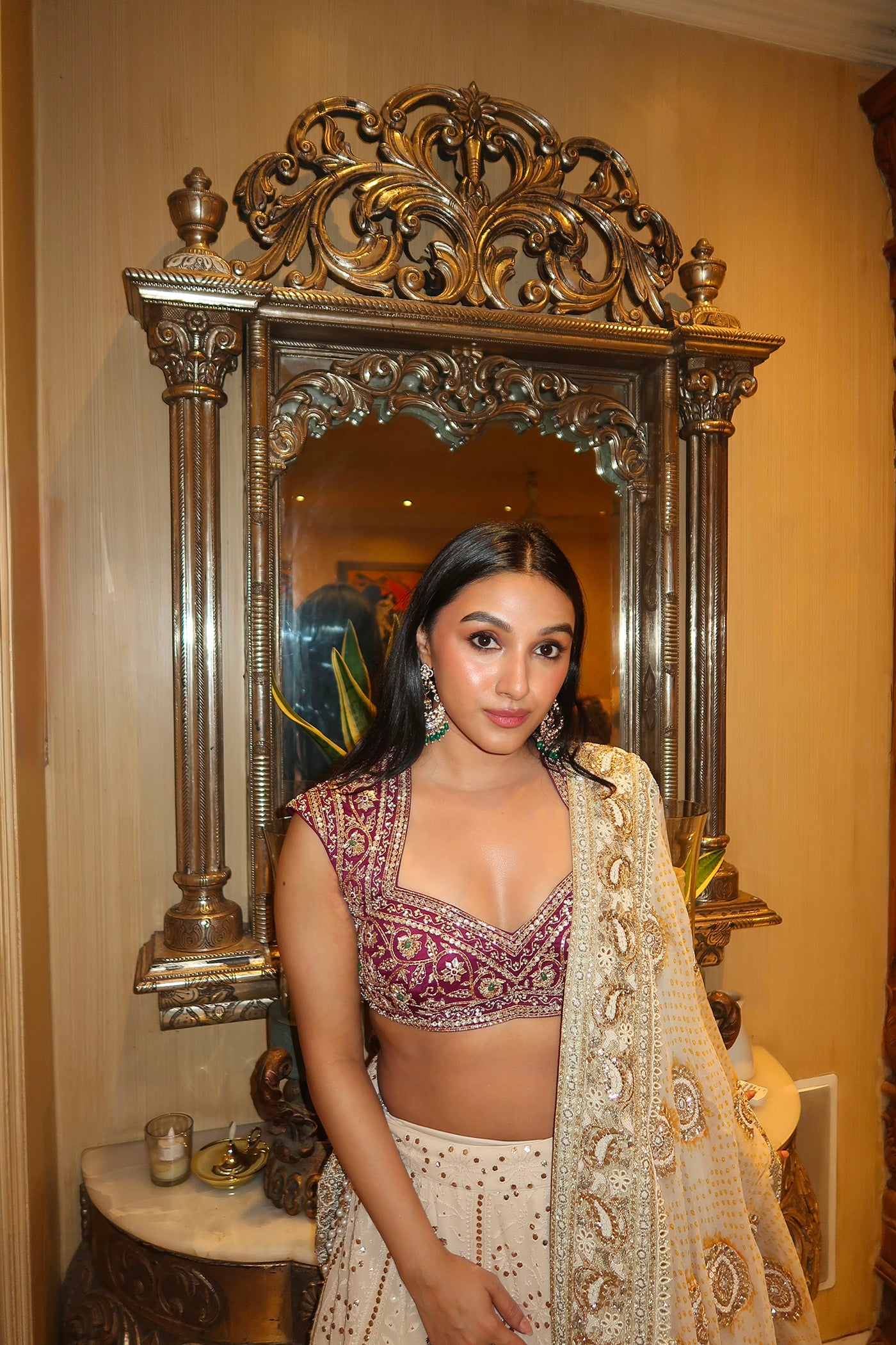 TANISHA IN Ivory Chikankari Lehenga with Ivory Bandhani Dupatta