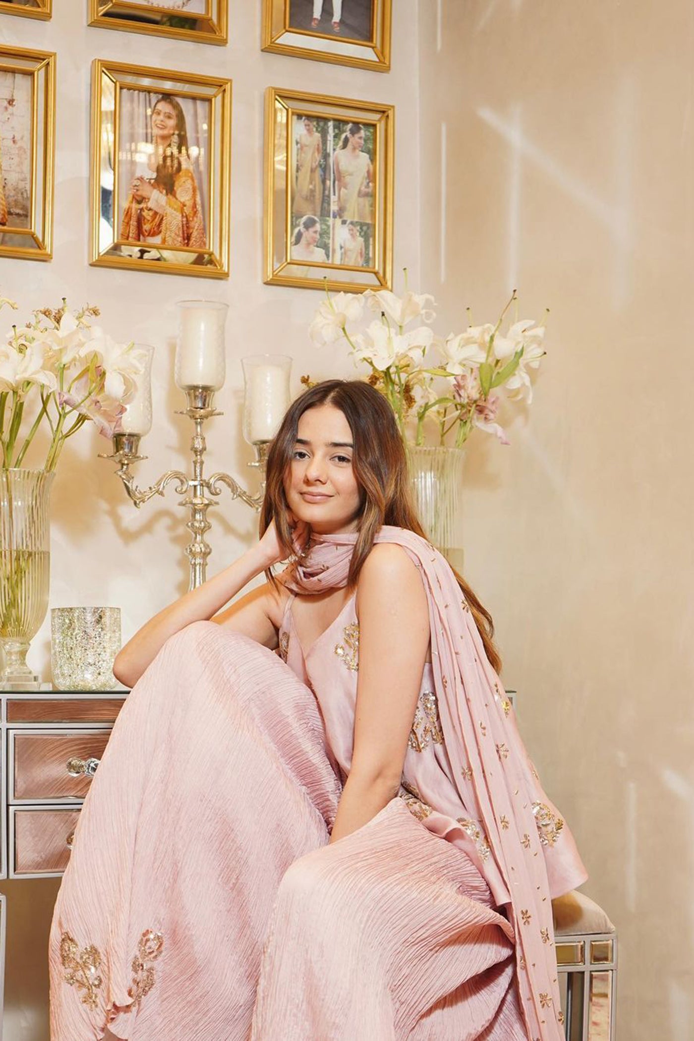 Lavender Embroidered Peplum sharara Set