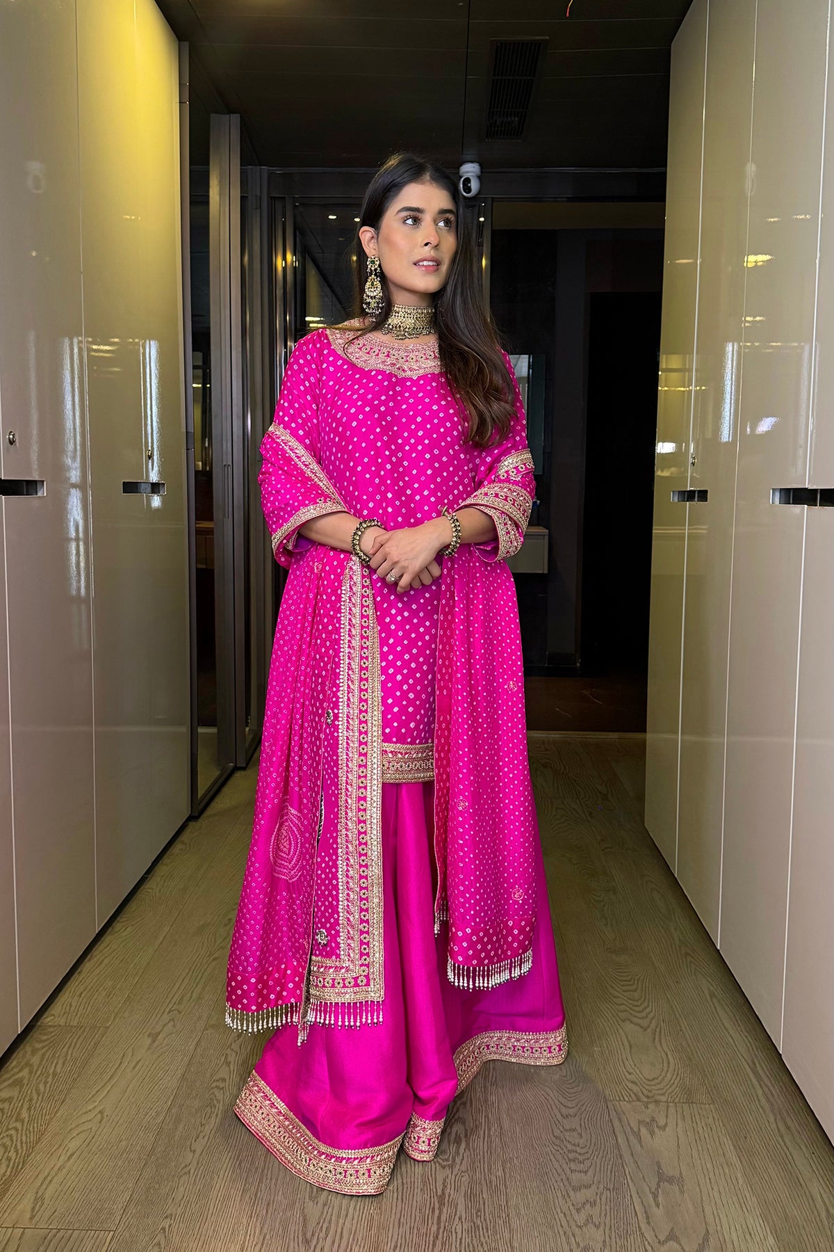 Rhea Kalra In Pink Bandhani Sharara Set