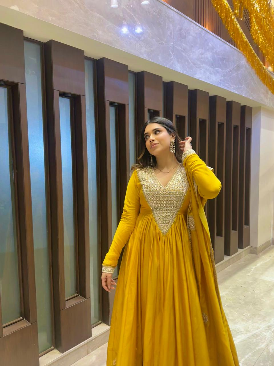 ASNA OBEROI In Yellow chanderi silk anarkali set