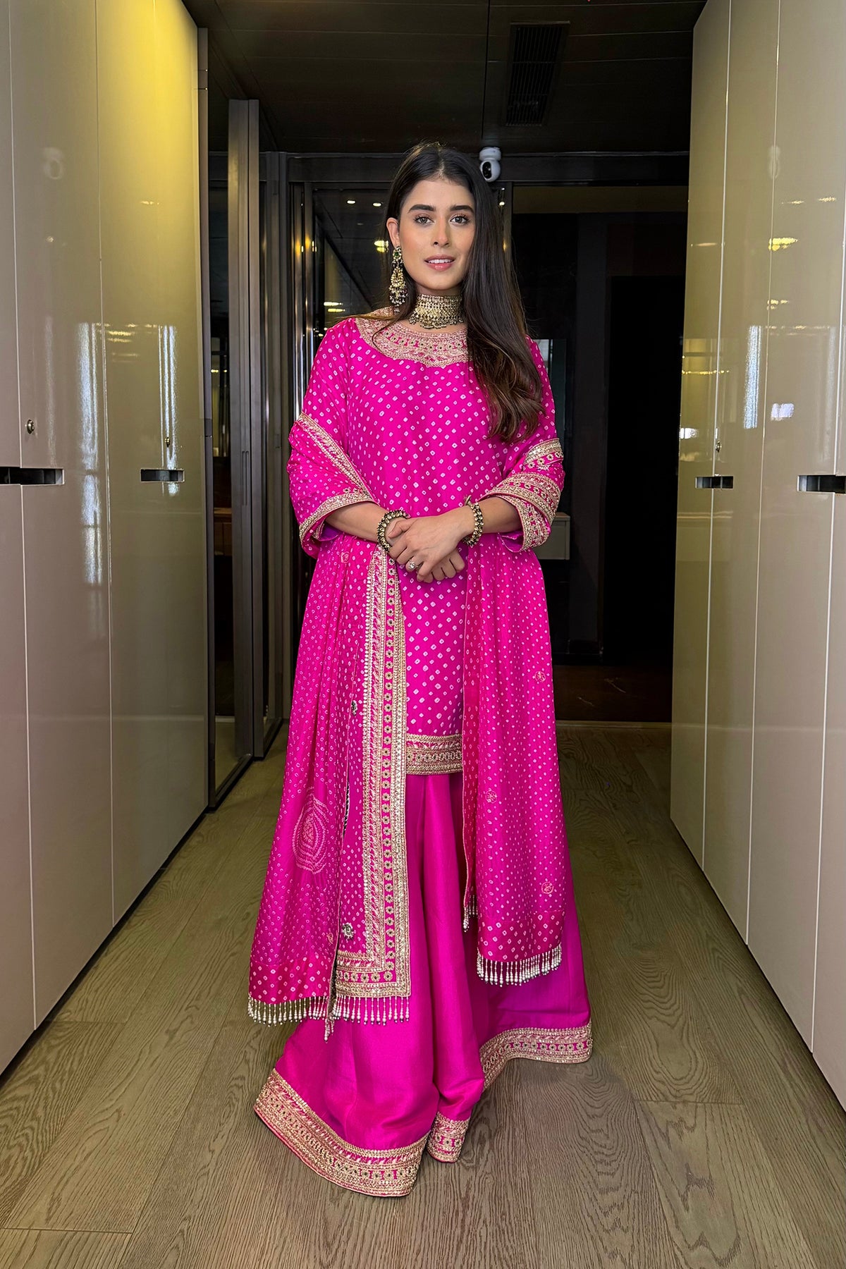 Rhea Kalra In Pink Bandhani Sharara Set