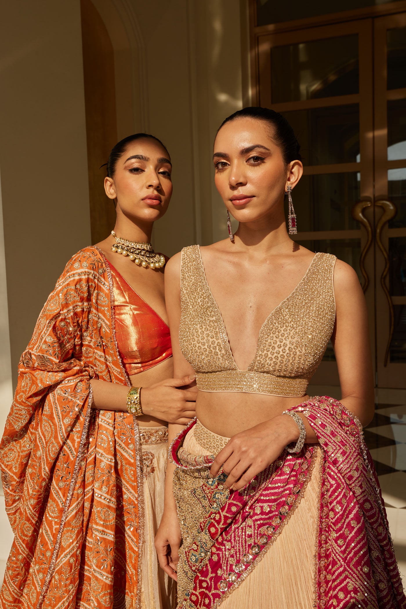 beige Crushed Silk Lehenga Set