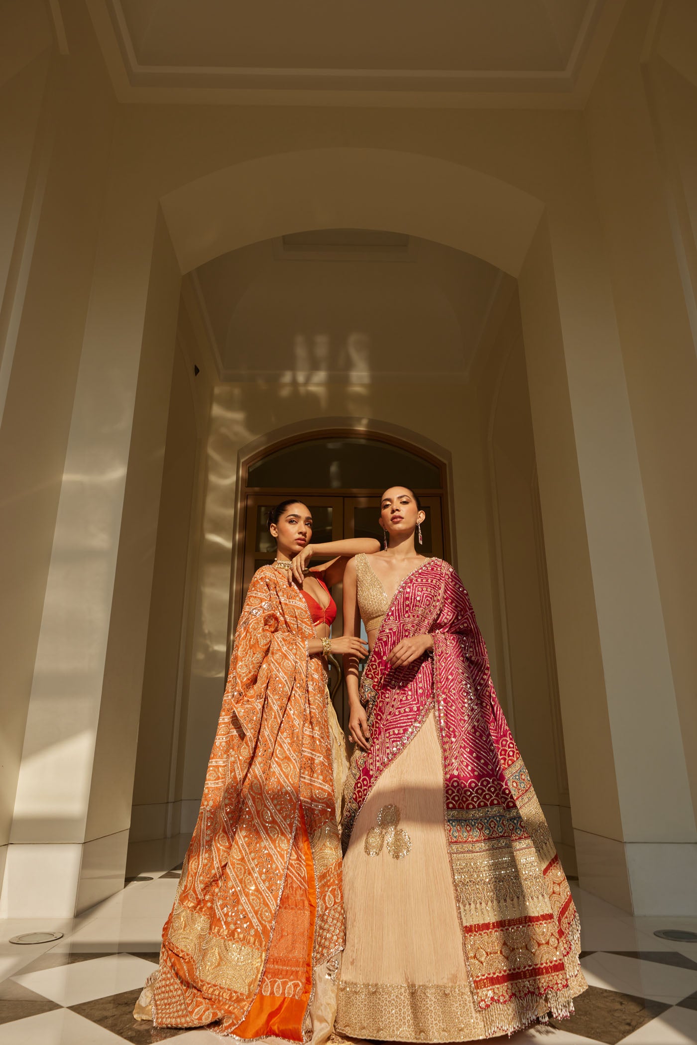 Gold & Orange Banarasi Tissue Lehenga Set