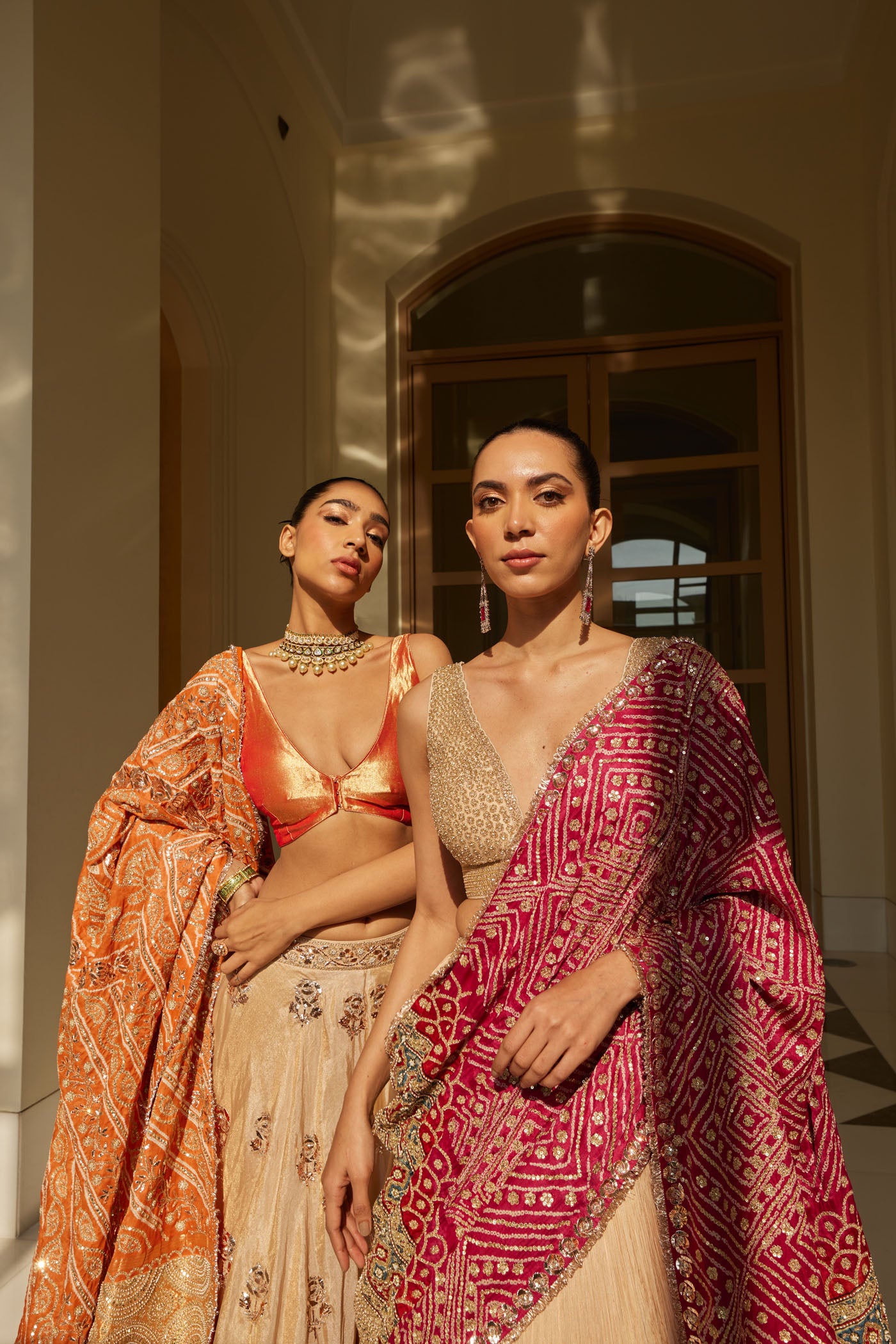 beige Crushed Silk Lehenga Set