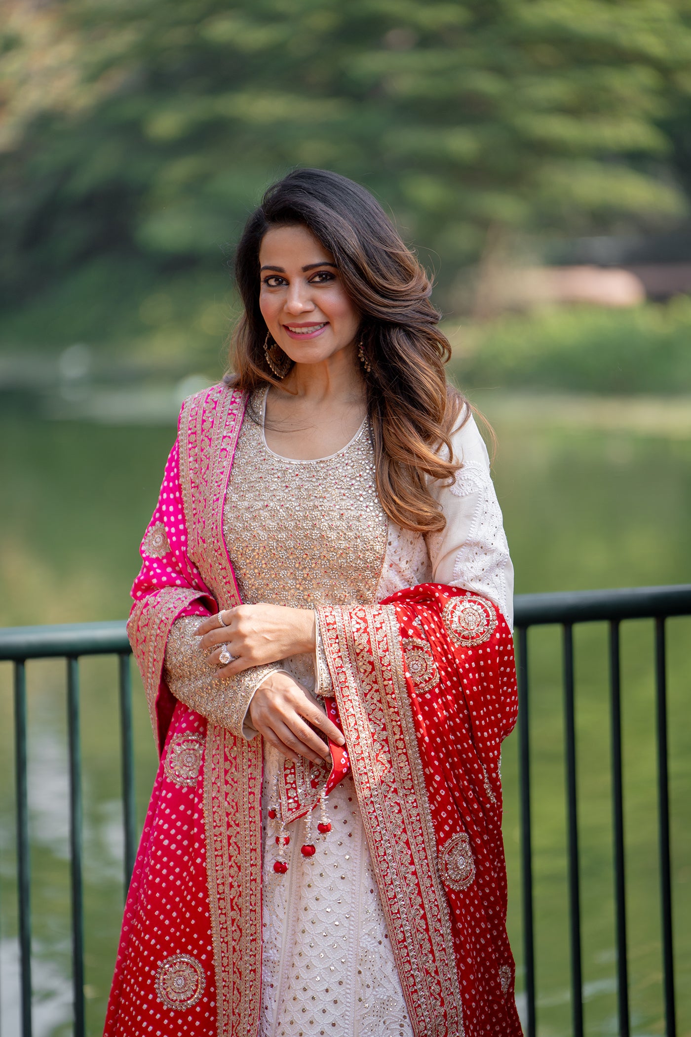 Ivory Georgette Lucknowi Anarkali Set