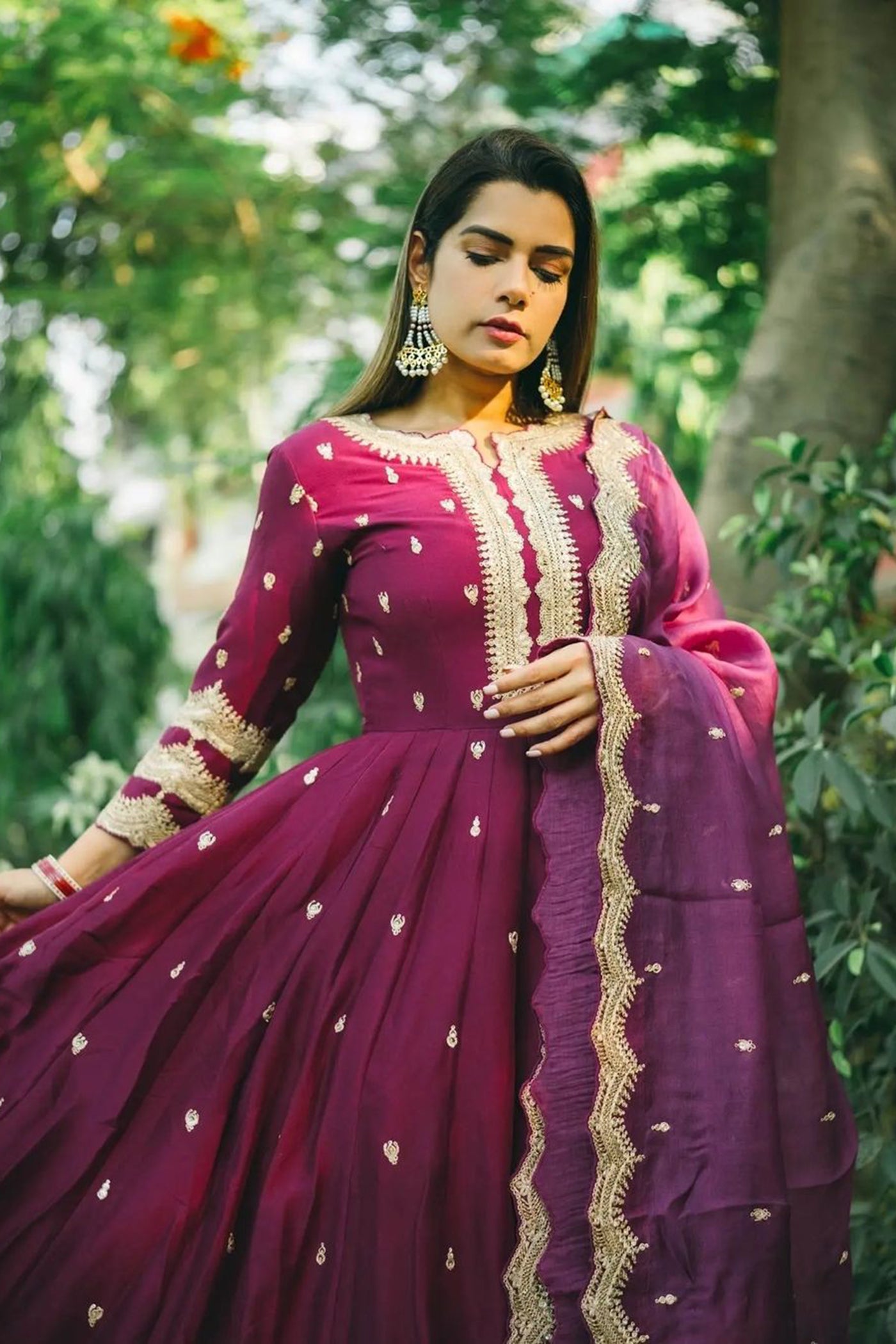 Purple Dupion Silk Anarkali Set
