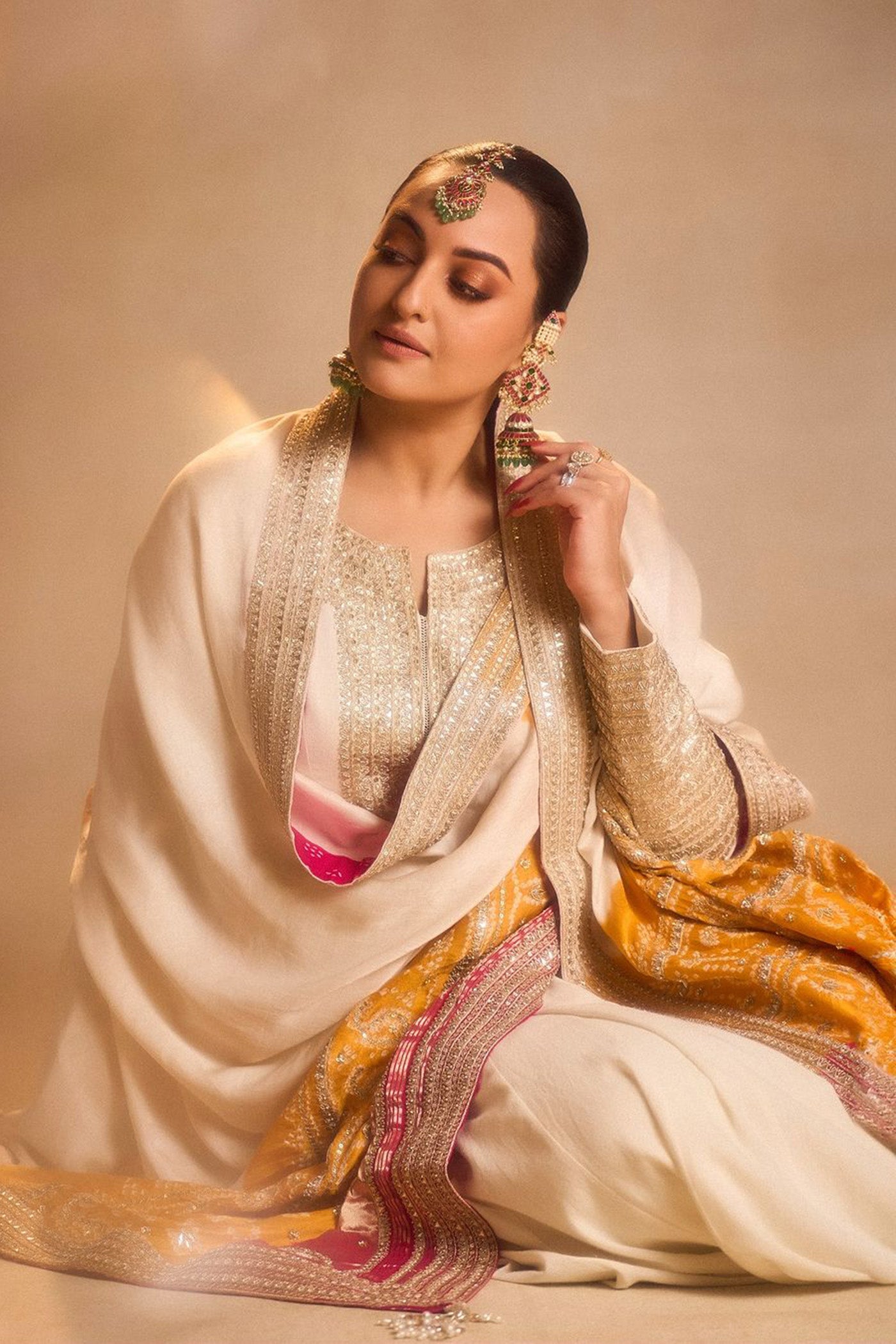 Ivory Moonga Silk Anarkali Set