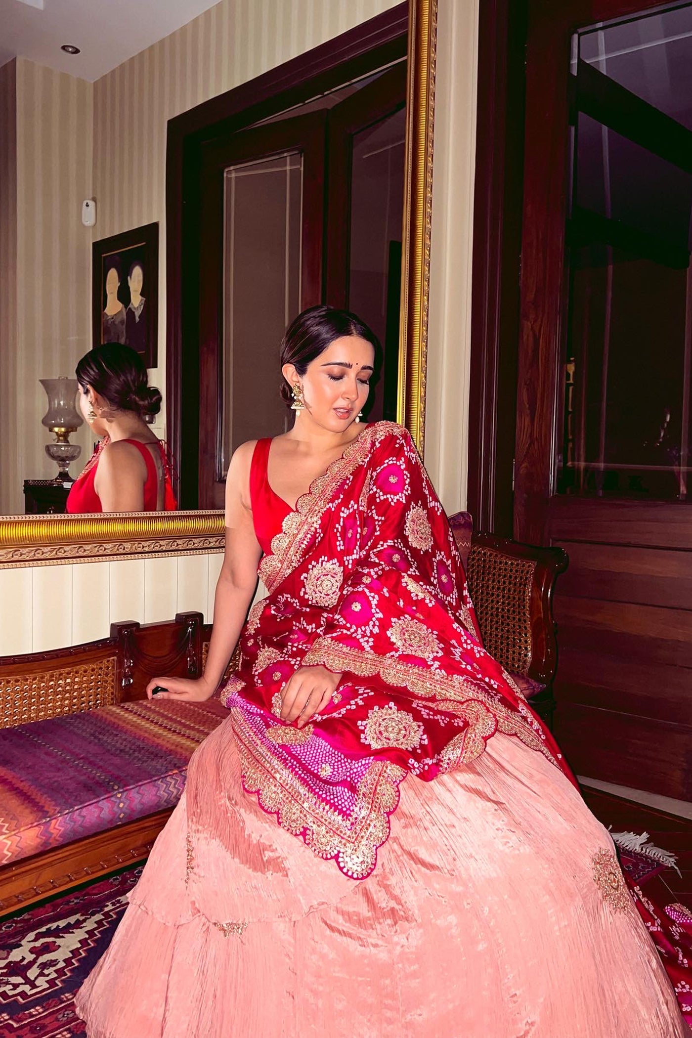 Onion Pink Crushed Lehenga Set