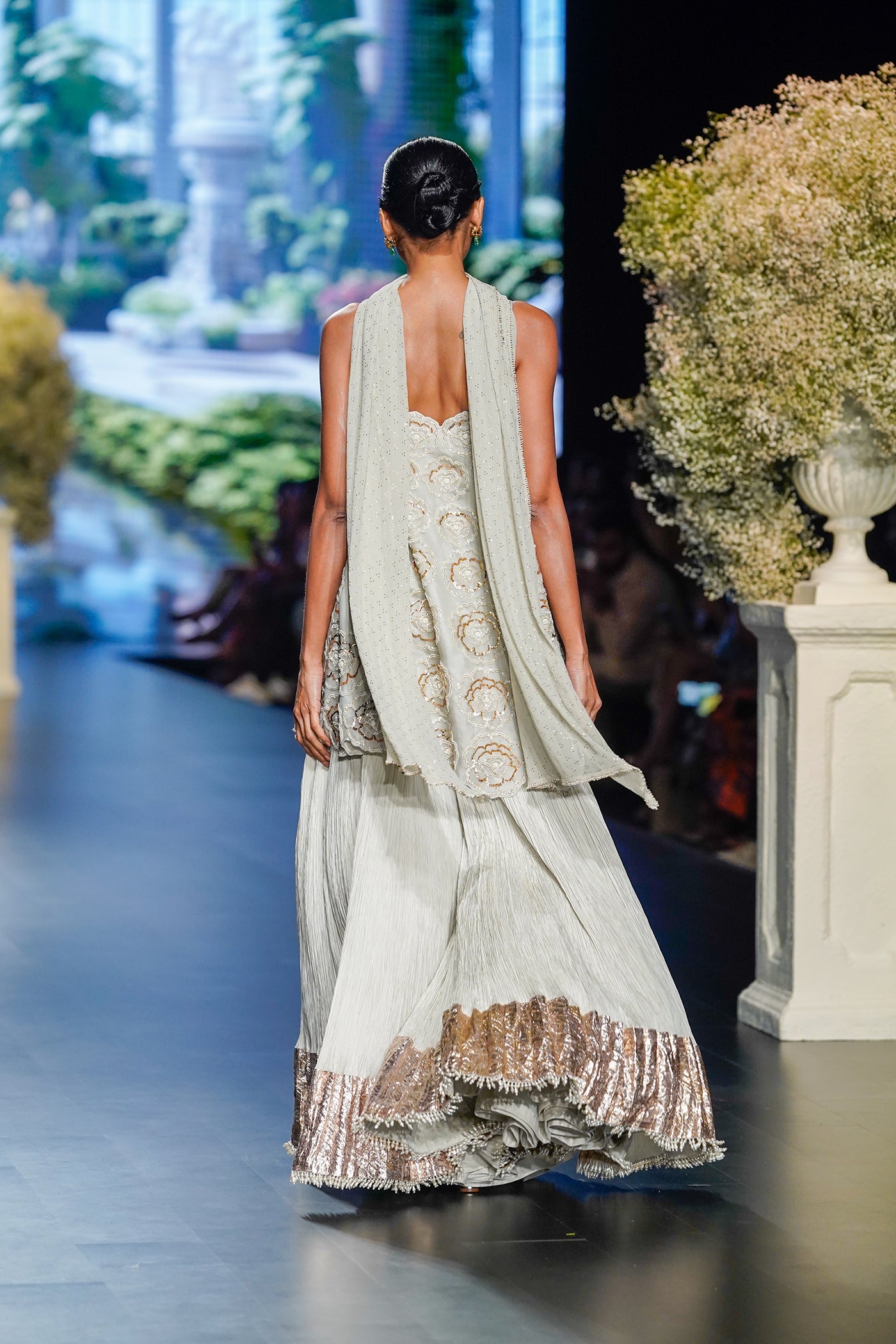 Ice Blue Embellished Kurta Sharara Set