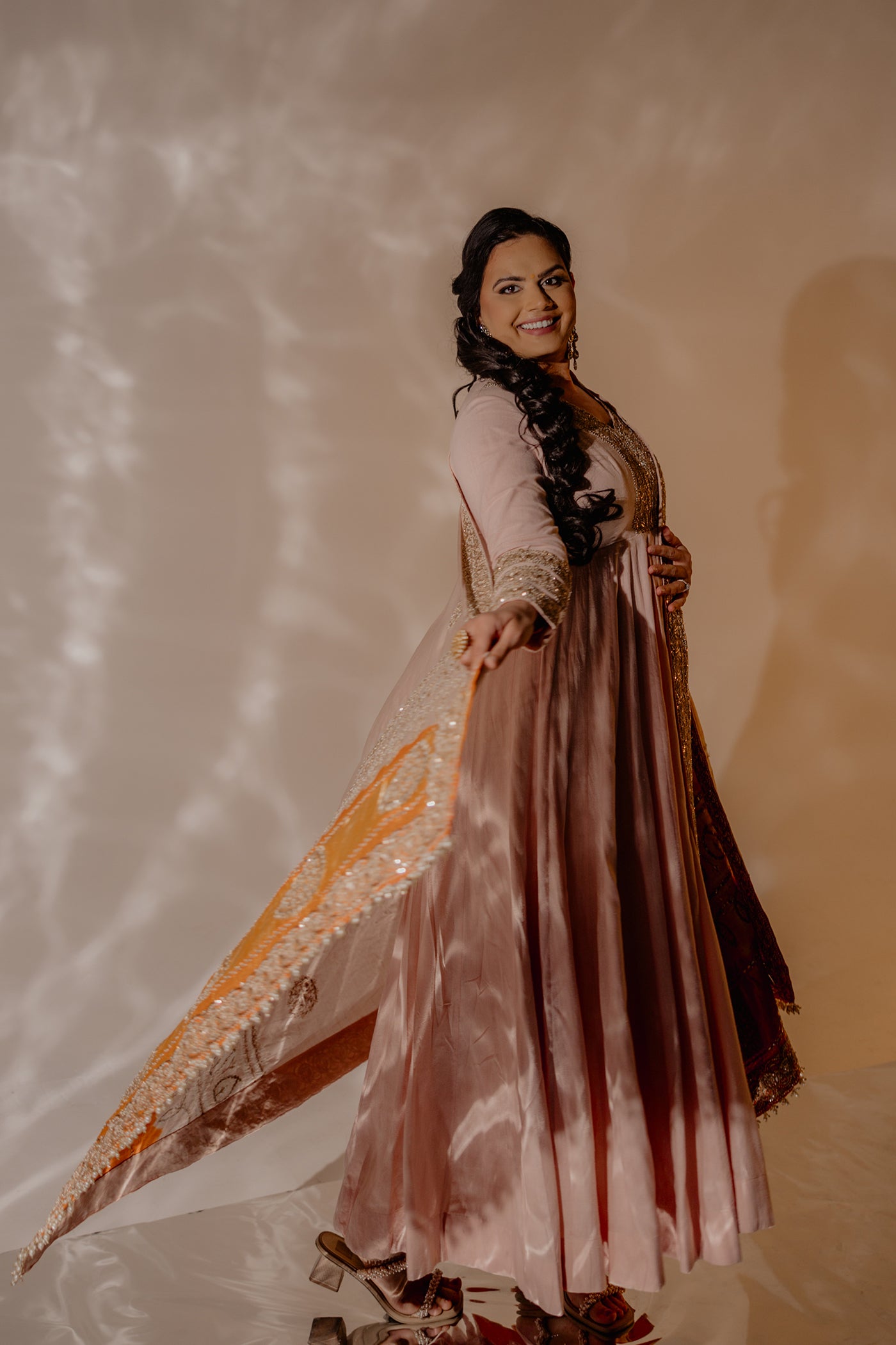 Peach Embroidered Anarkali Set