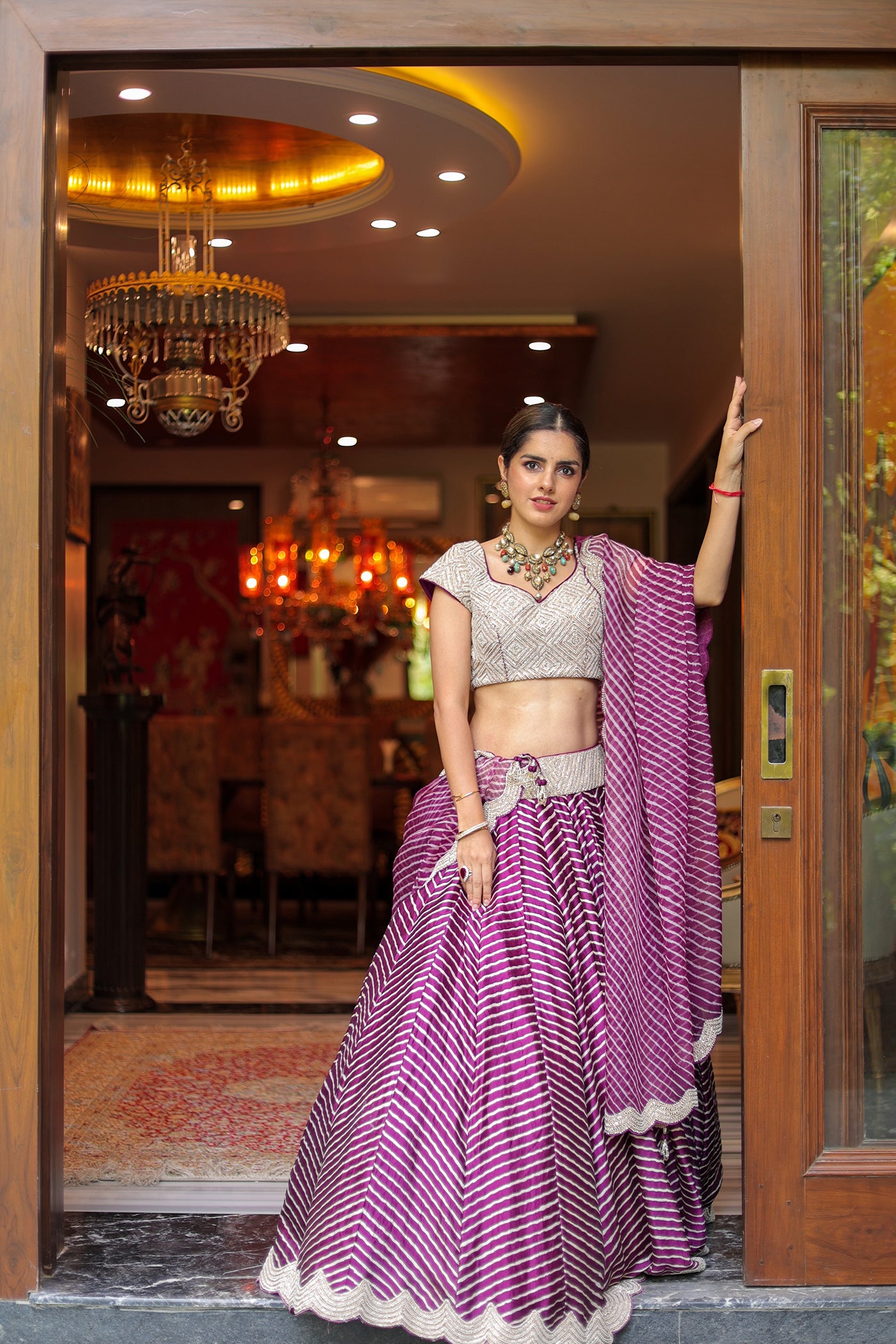 Purple Organza Leheriya Lehenga Set