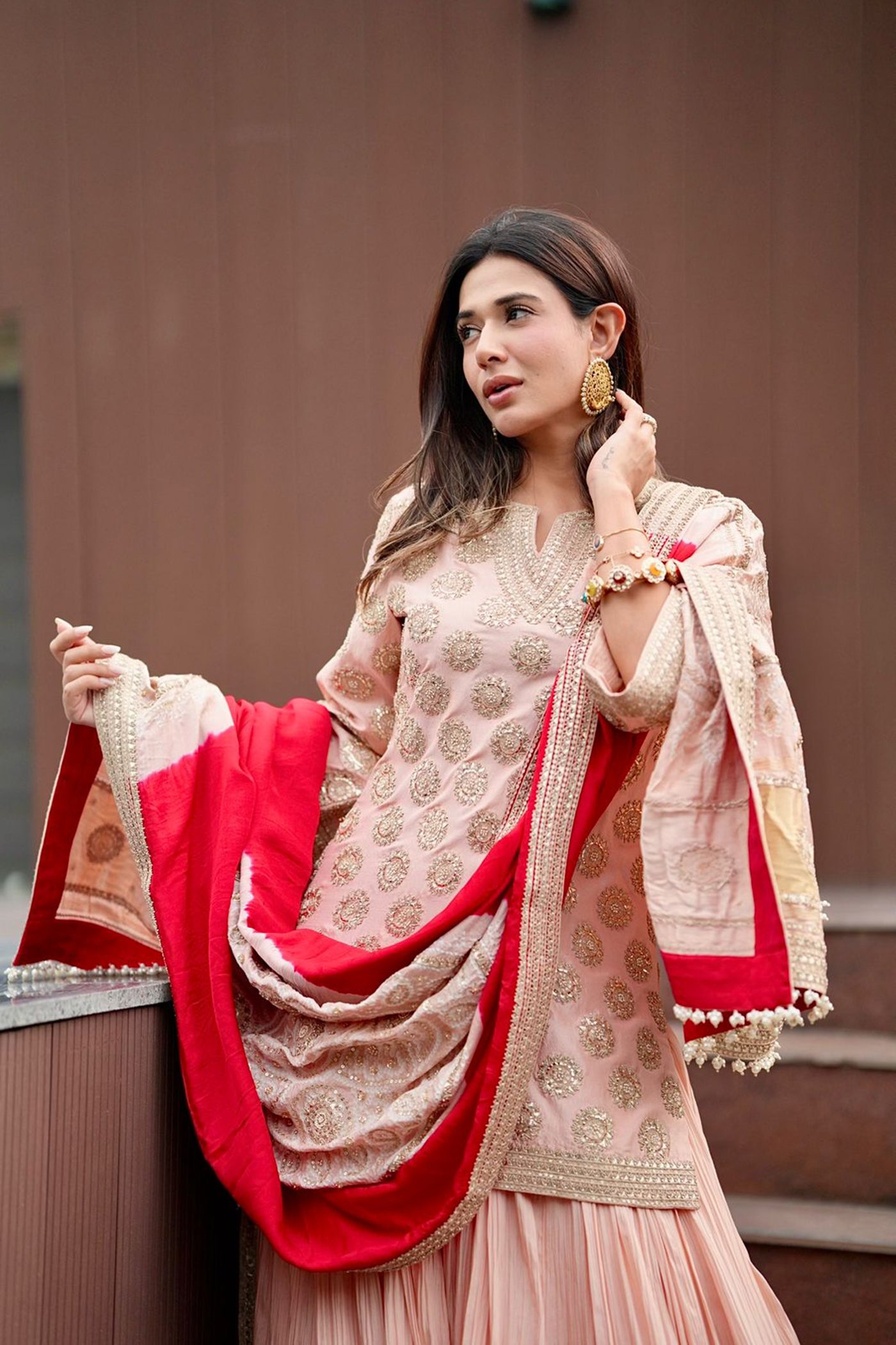 Blush Pink Embroidered Kurta Sharara Set