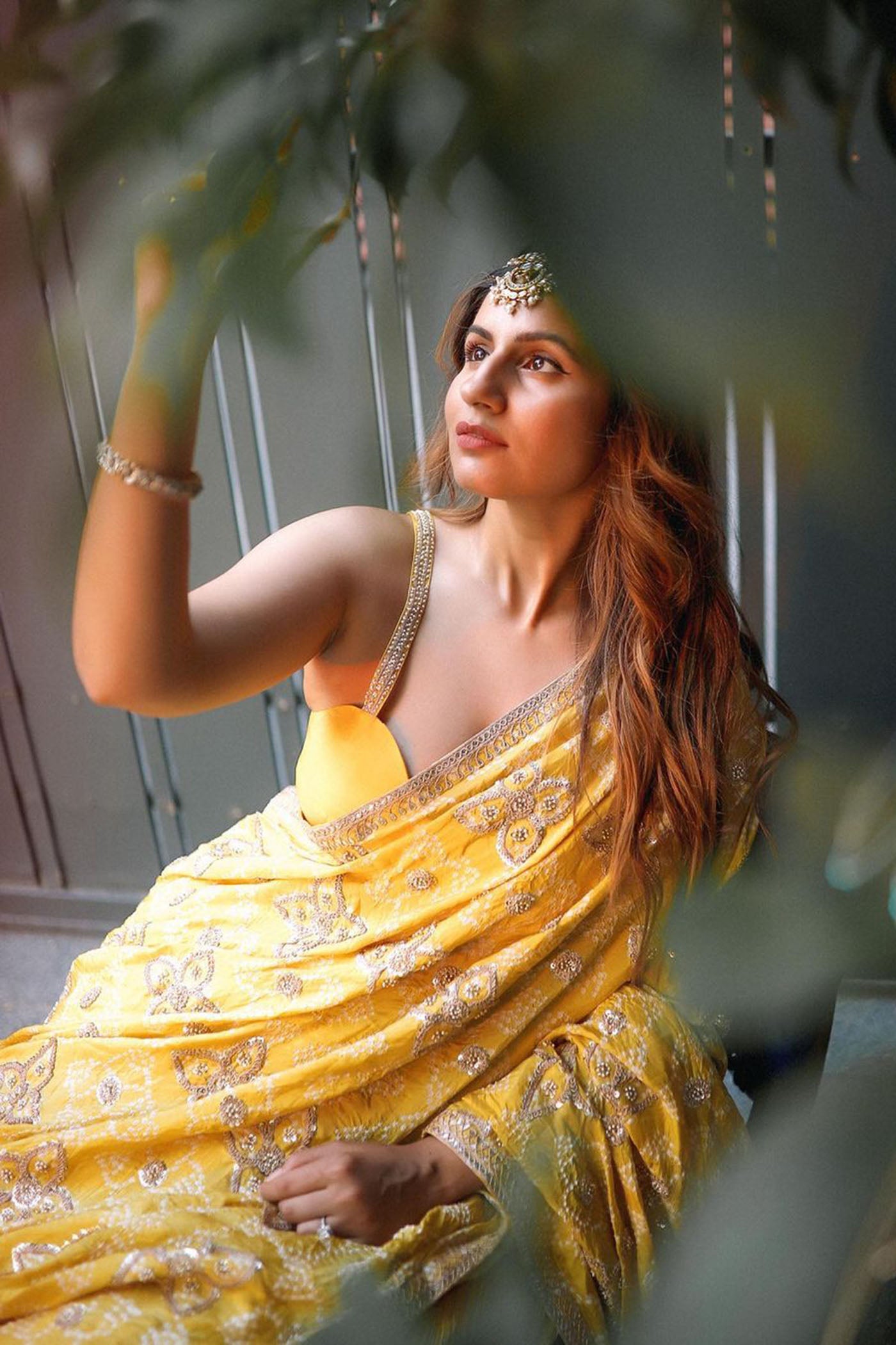 Butter Yellow Crushed Silk Lehenga Set