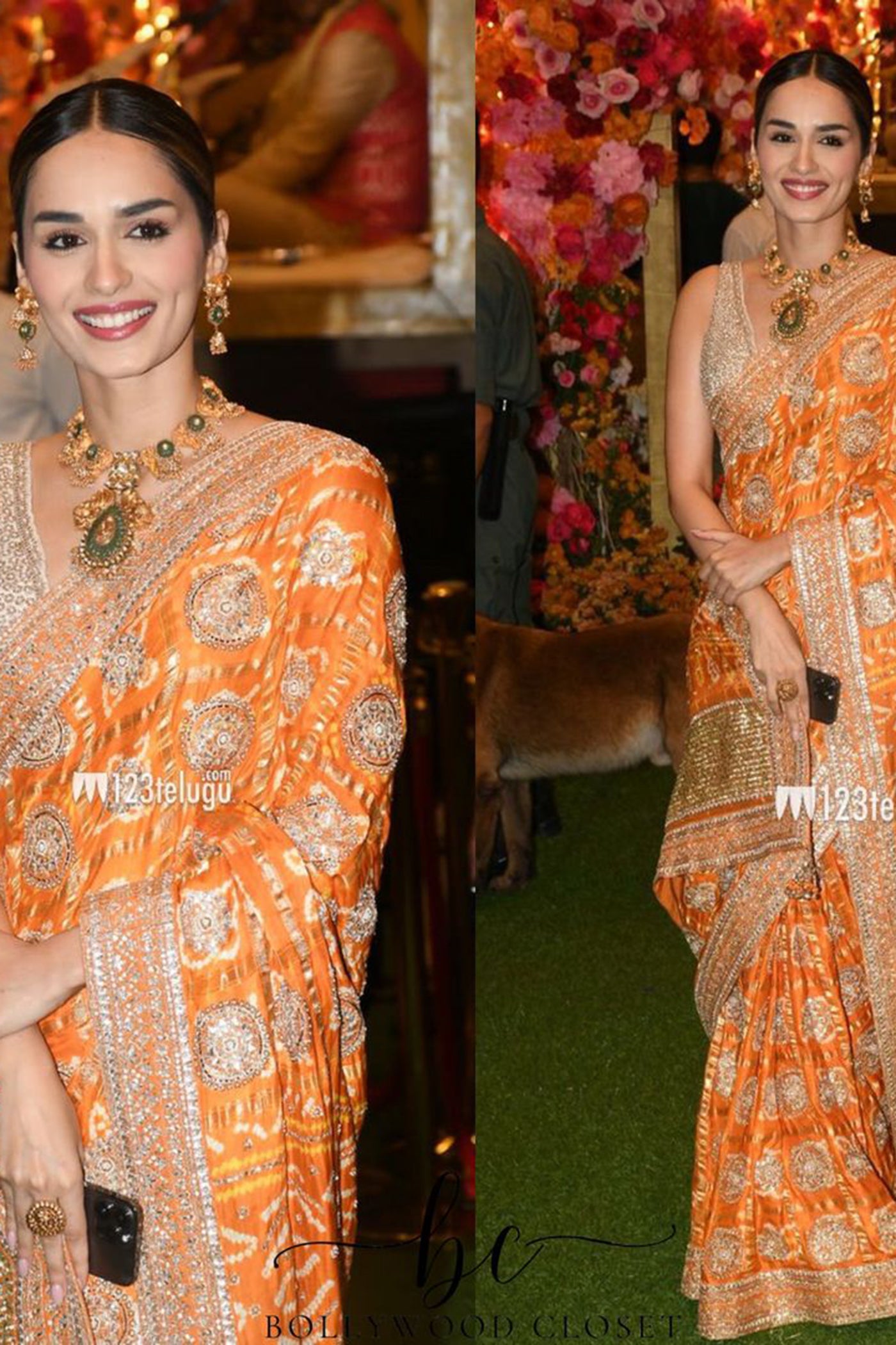 Orange Gharchola Embroidered Saree Set