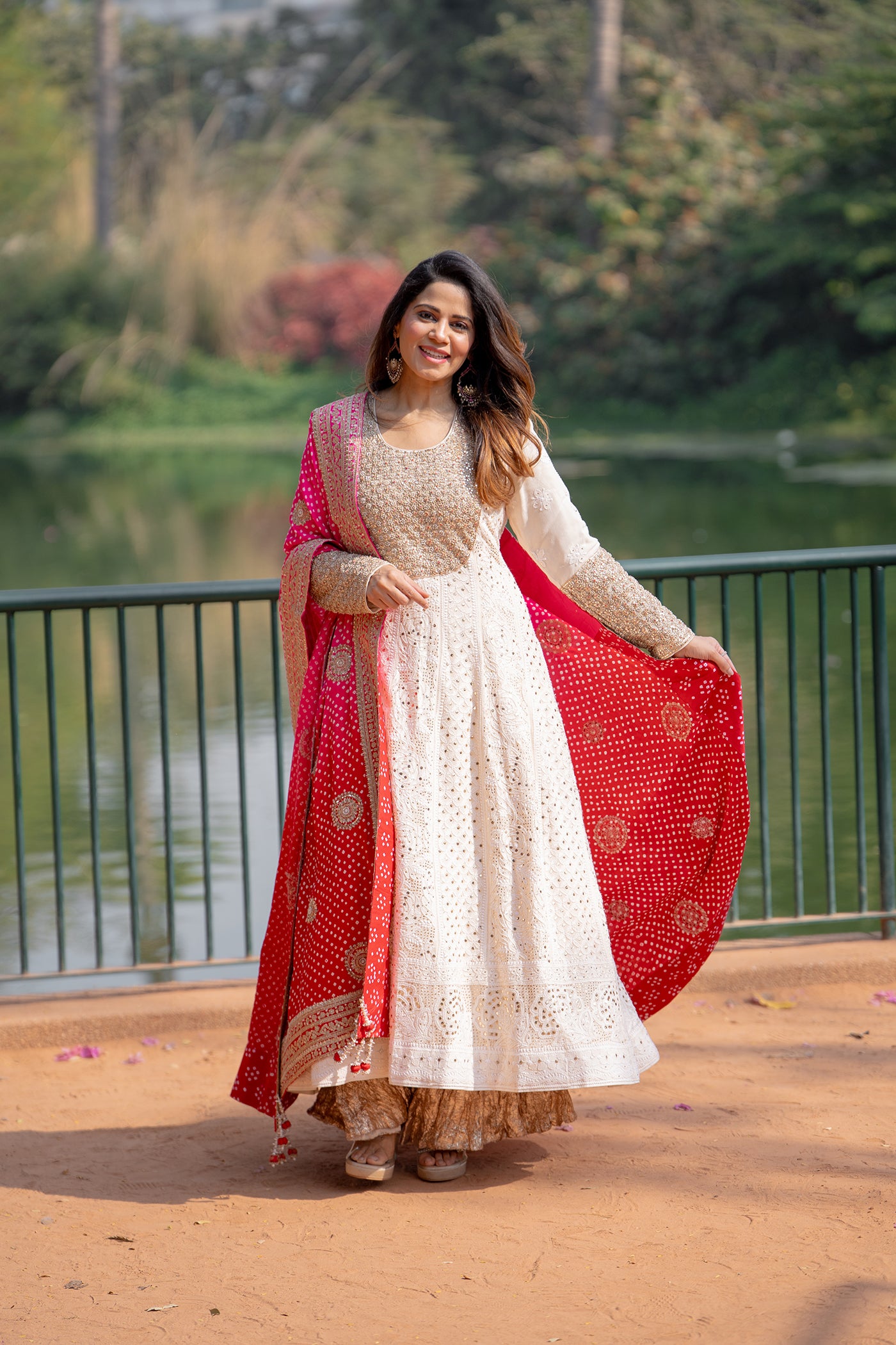 Ivory Georgette Lucknowi Anarkali Set