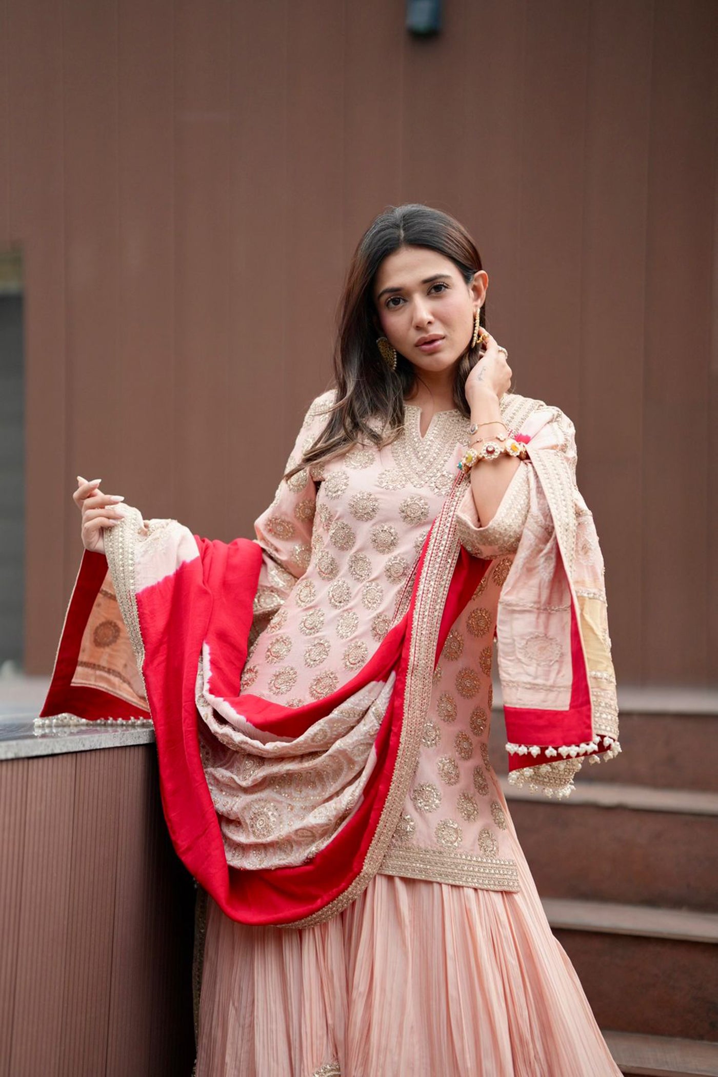 Blush Pink Embroidered Kurta Sharara Set