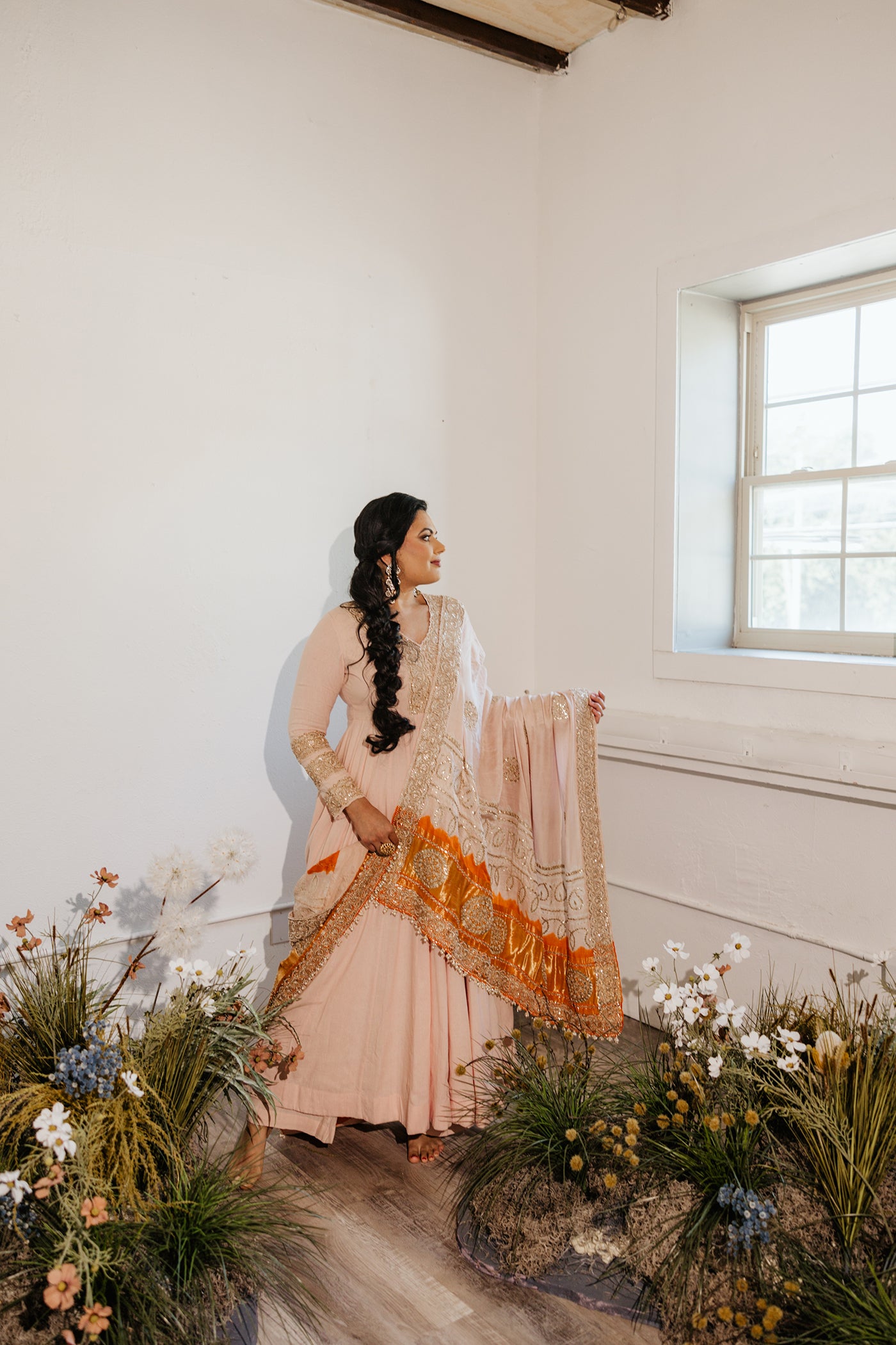 Peach Embroidered Anarkali Set