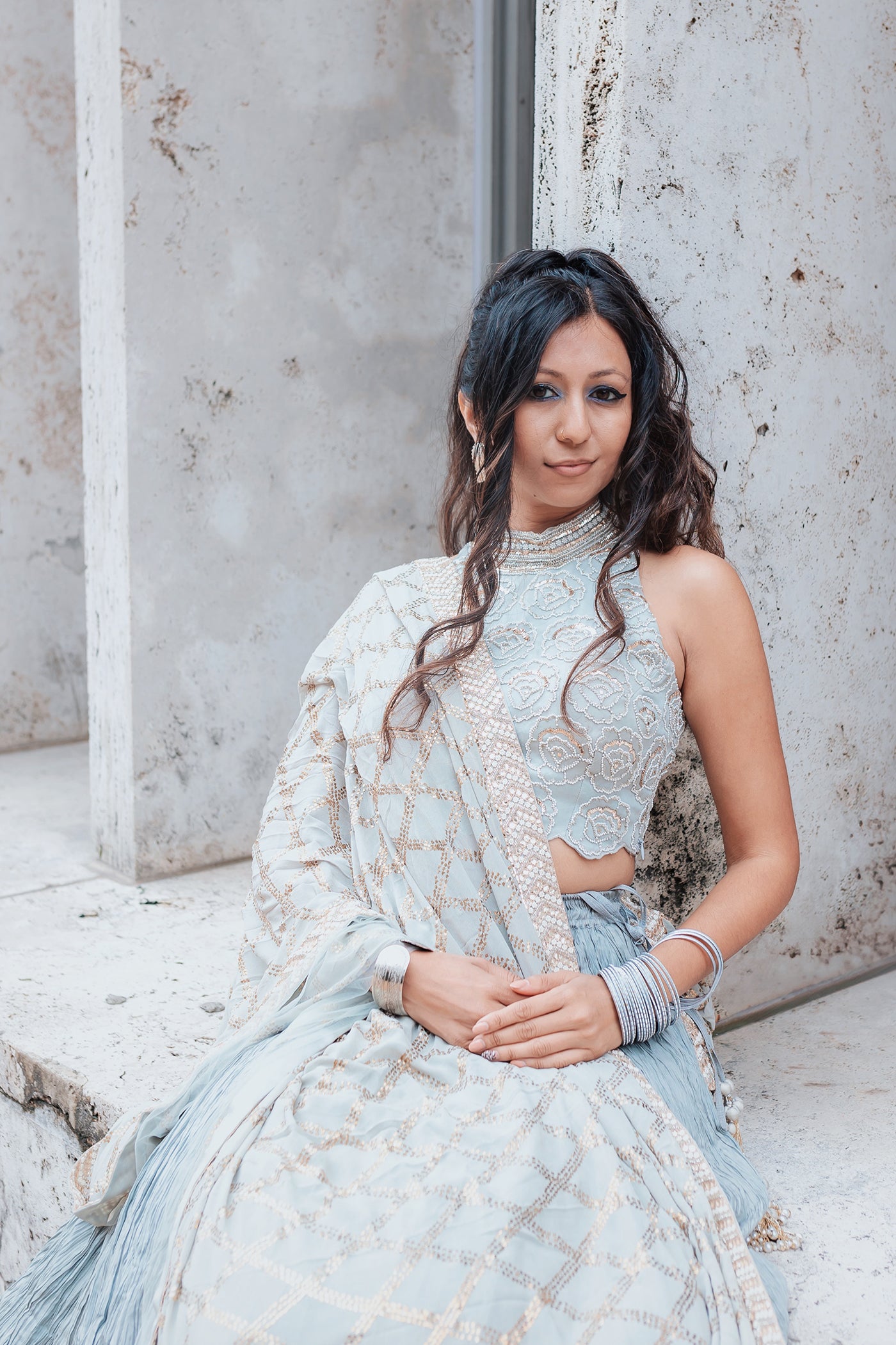 Ice Blue Crush Lehenga Set