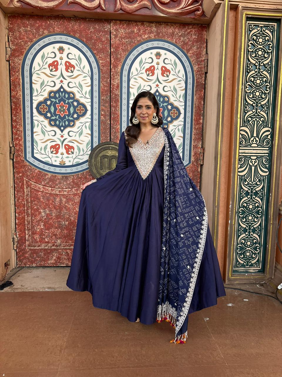 BHAVNA PANDEY In Midnight blue Anarkali Set