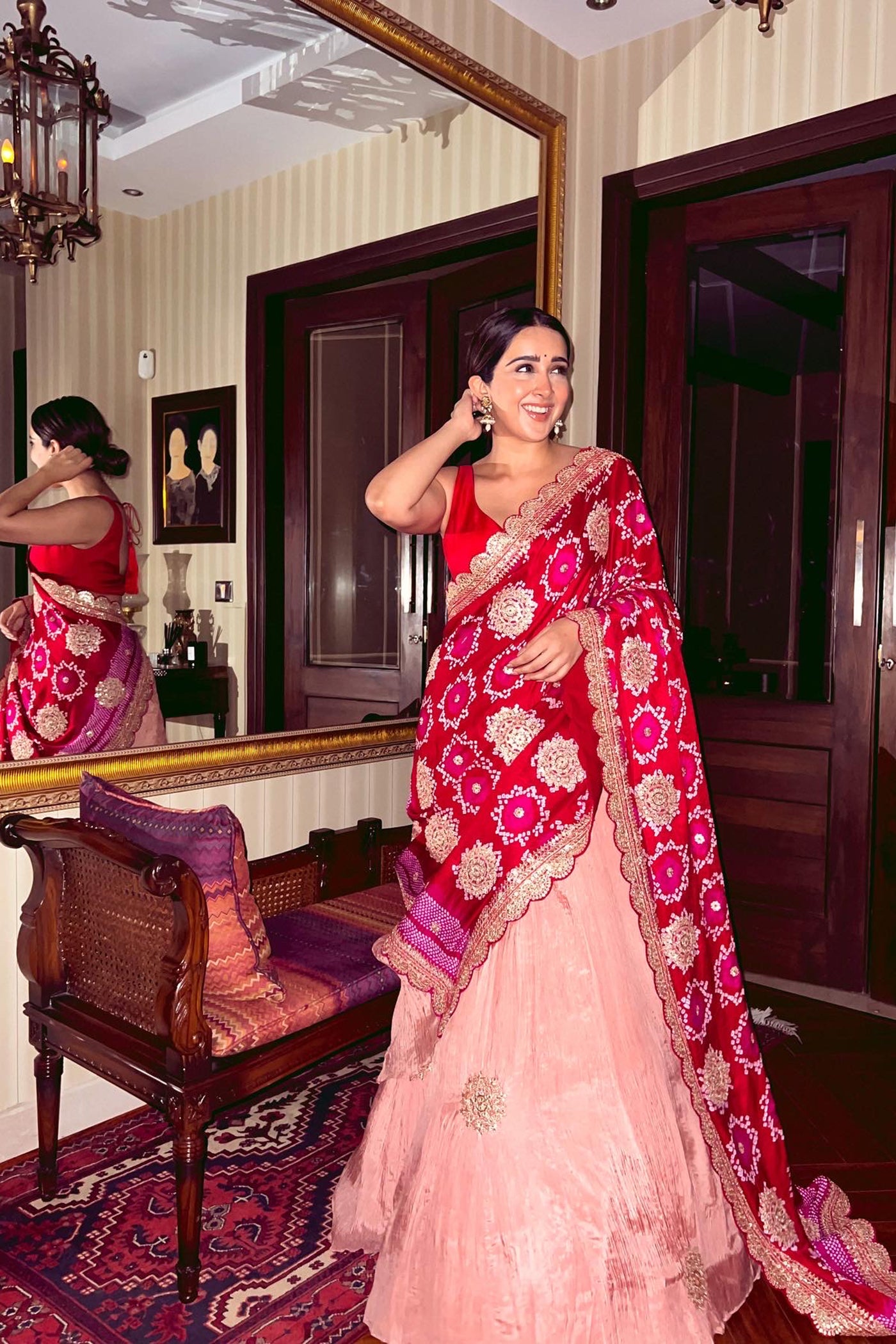 Onion Pink Crushed Lehenga Set