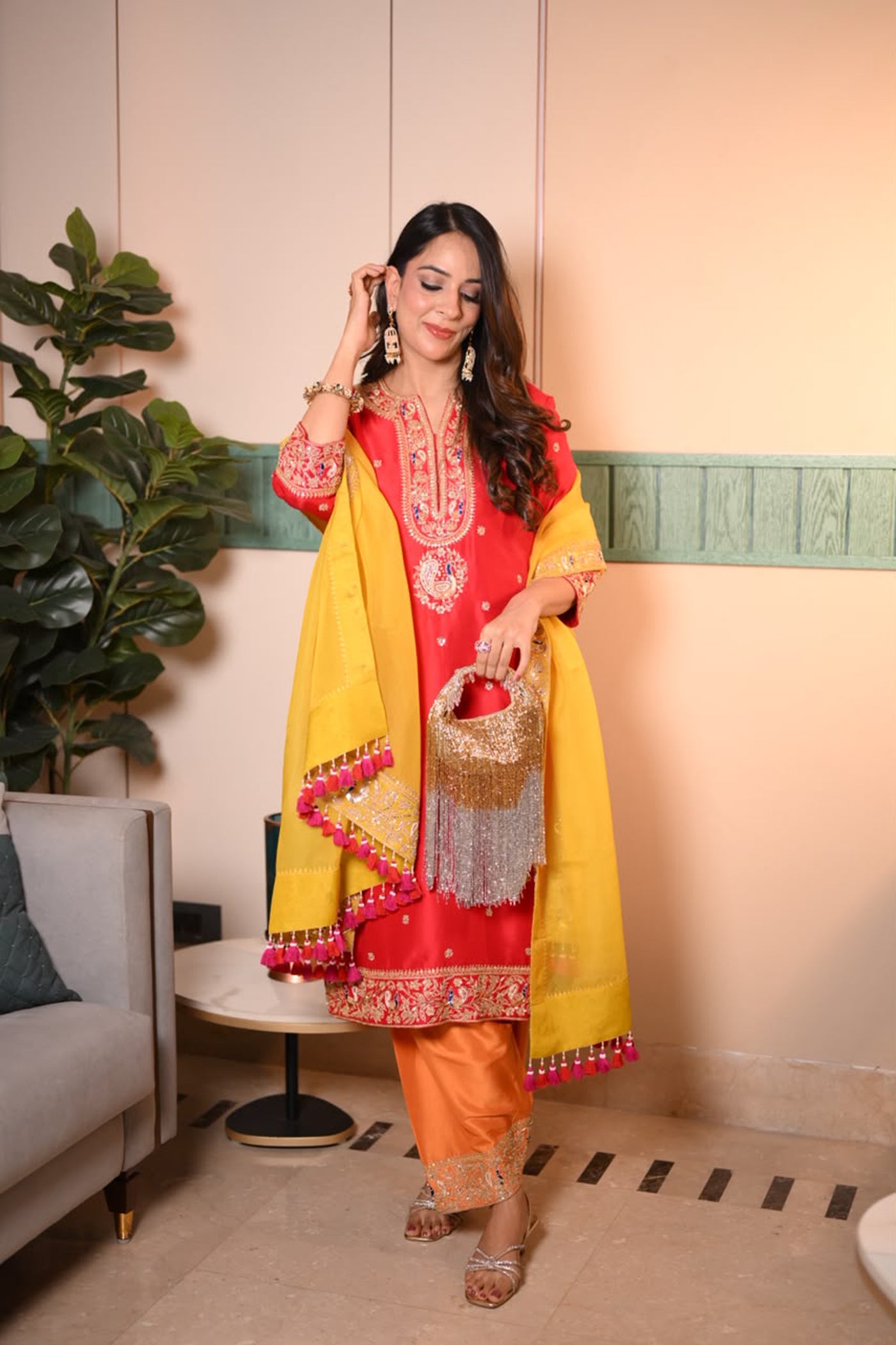 RIVA DHAWAN IN RED ORANGE KURTA SET