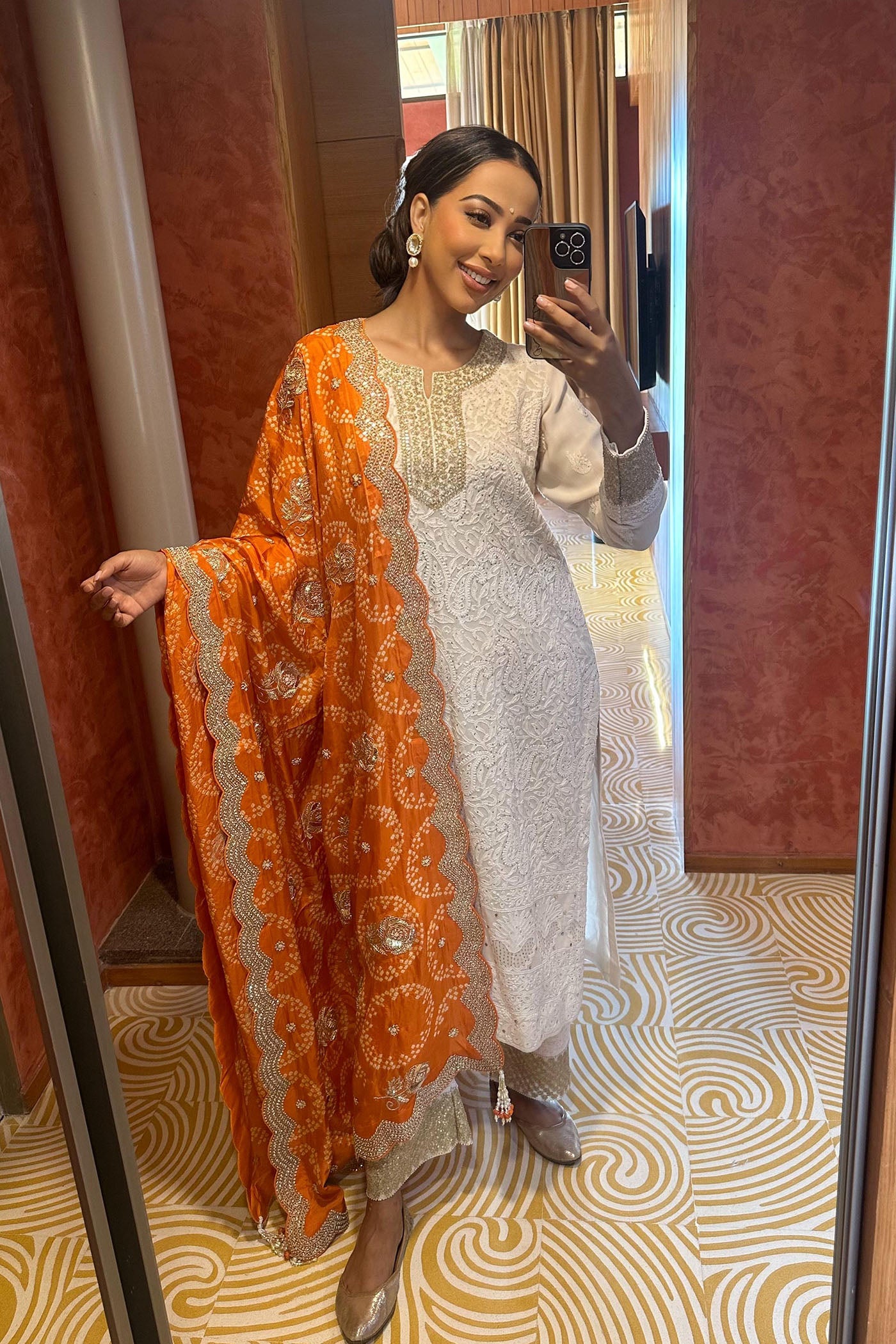 Ivory Georgette Lucknowi Kurta Set