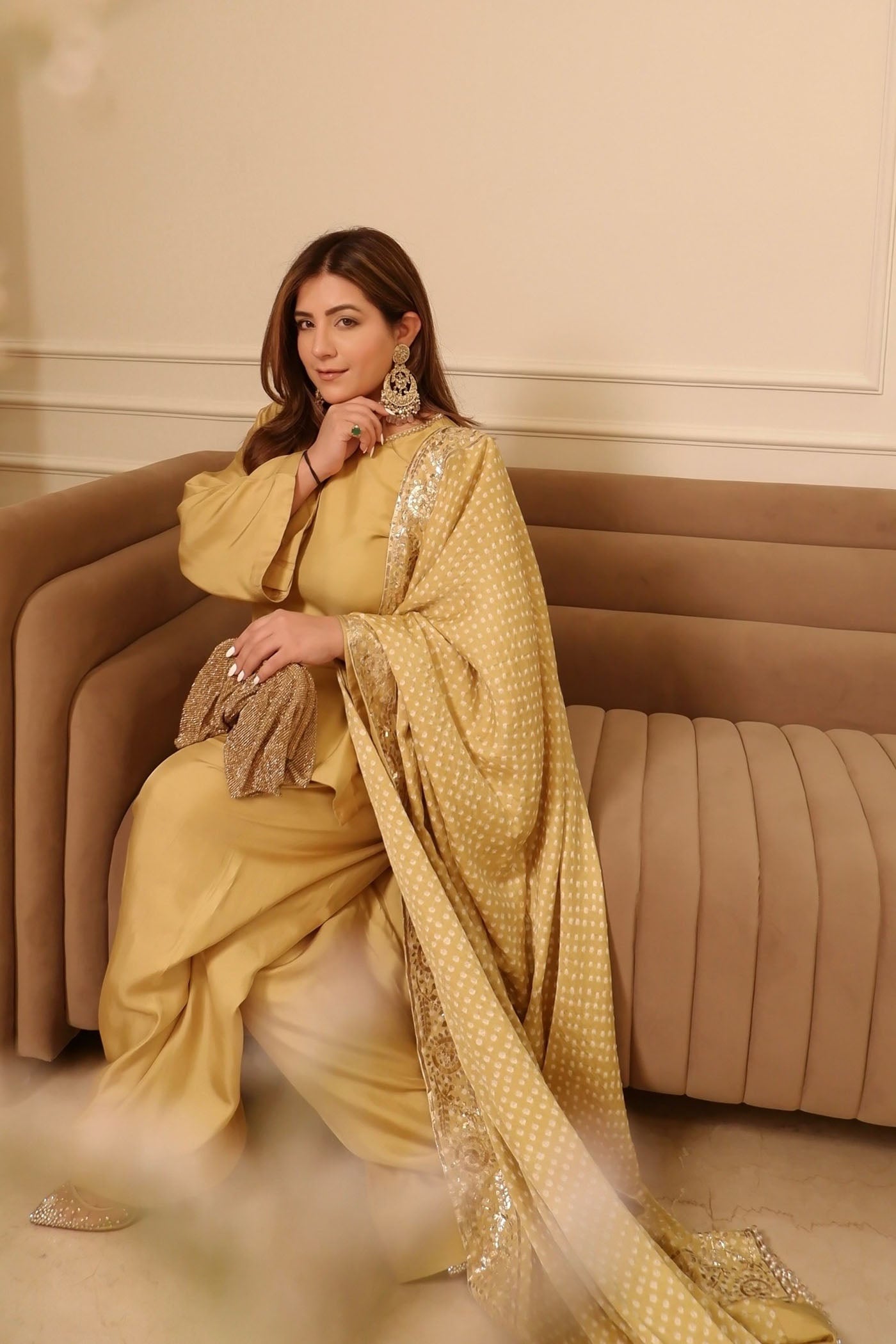 Olive Green Dupion Farsi Silk Kurta Set With Bandhani Dupatta