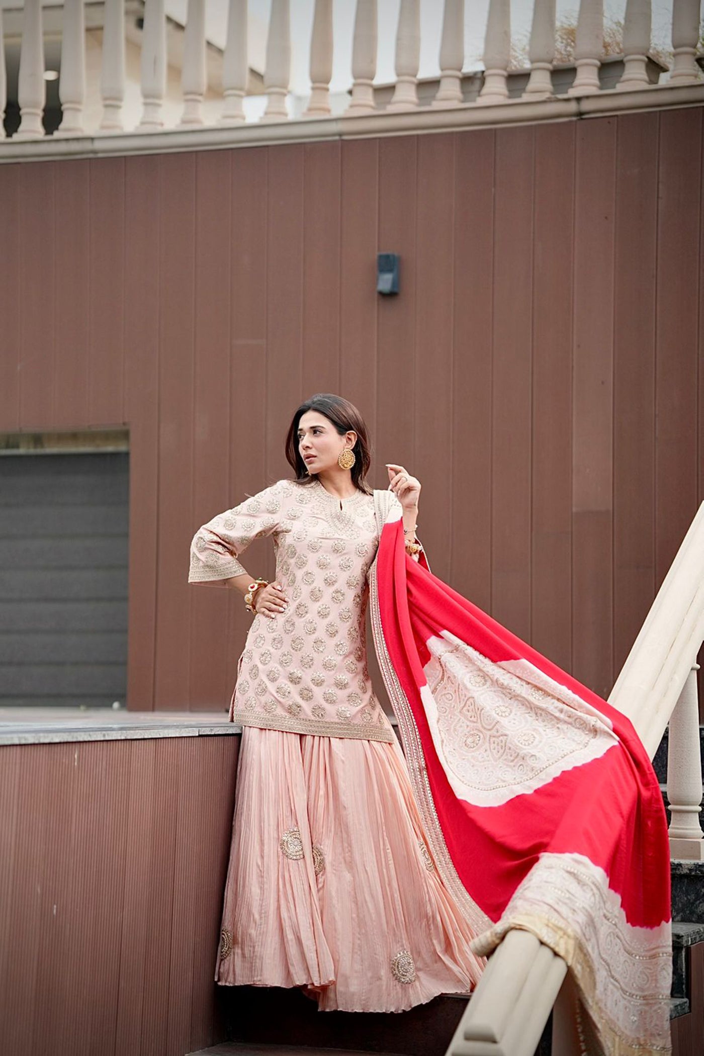 Blush Pink Embroidered Kurta Sharara Set