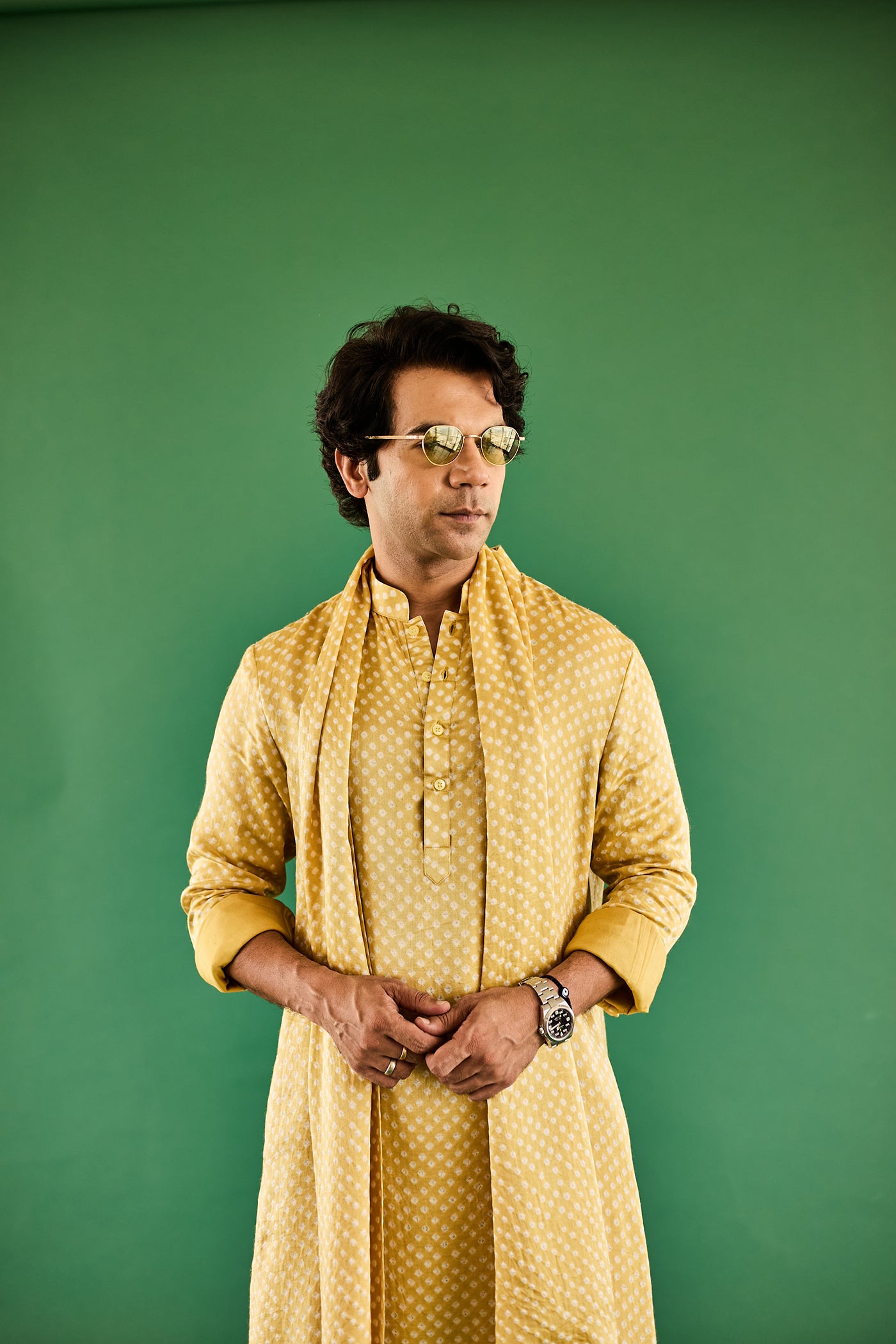 YELLOW DOT BANDHANI GAJJI SILK KURTA SET