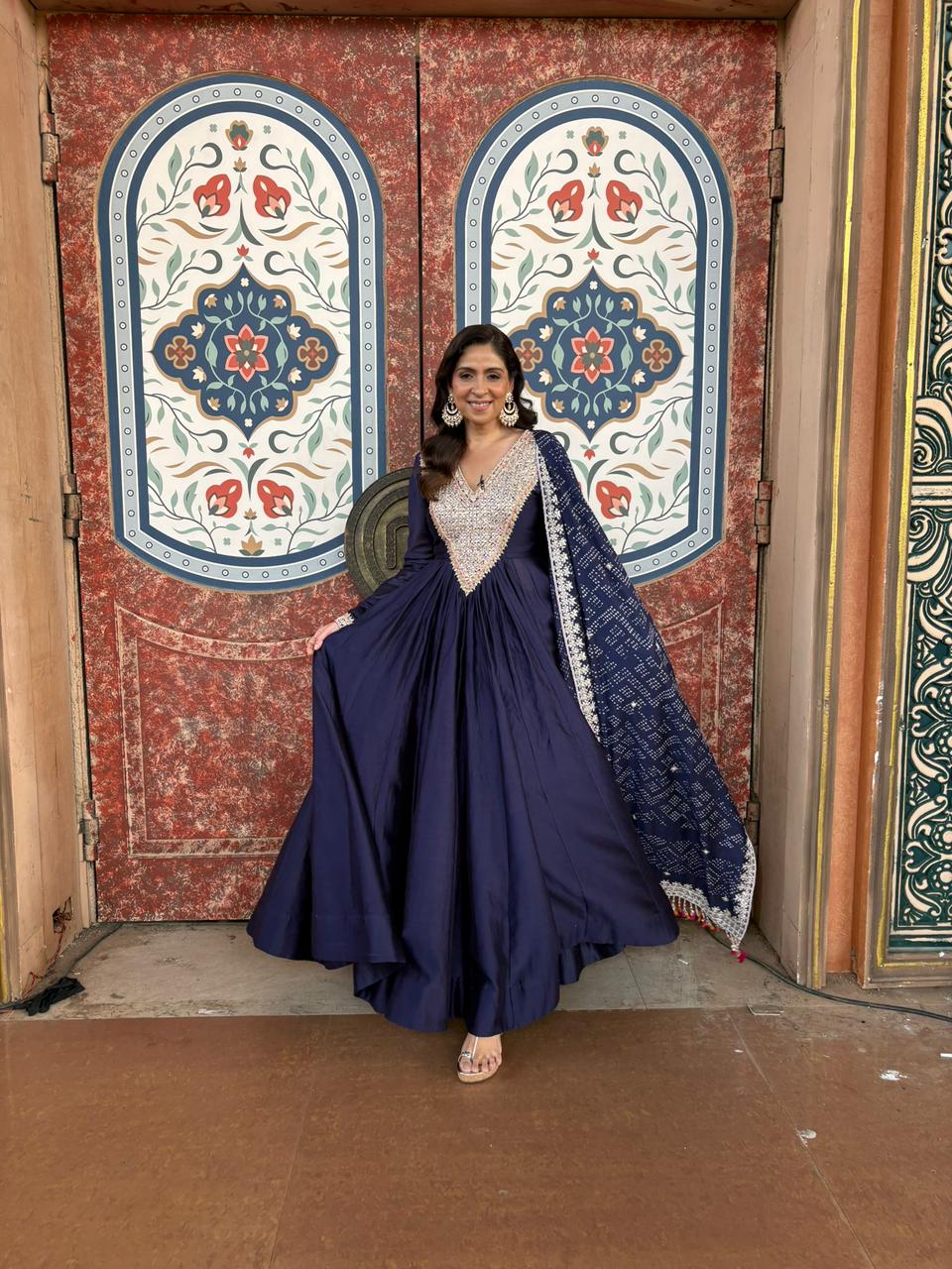 BHAVNA PANDEY In Midnight blue Anarkali Set
