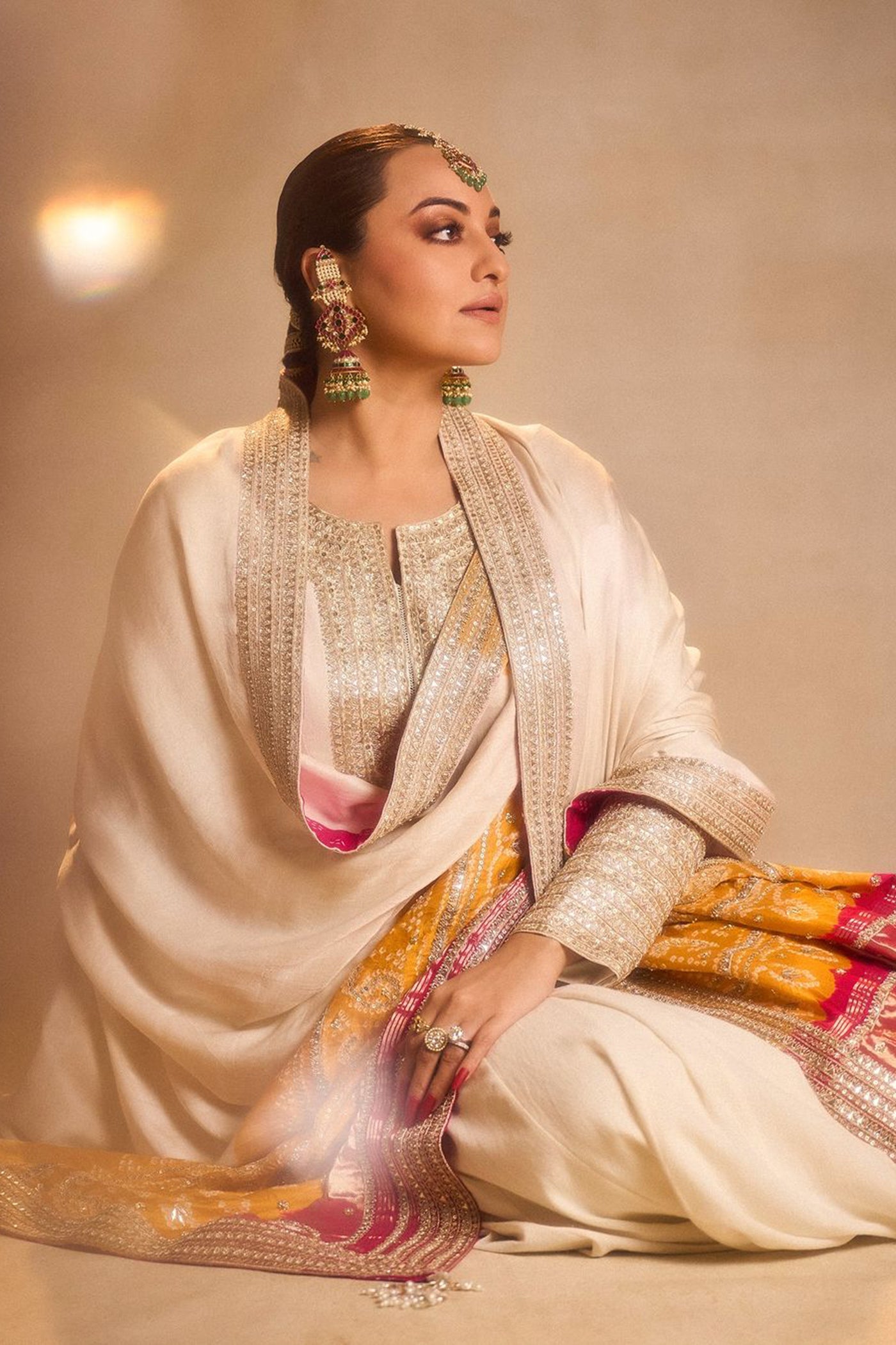 Ivory Moonga Silk Anarkali Set