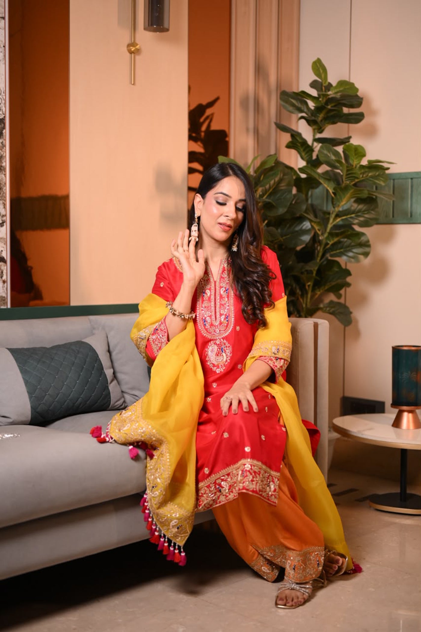 RIVA DHAWAN IN RED ORANGE KURTA SET