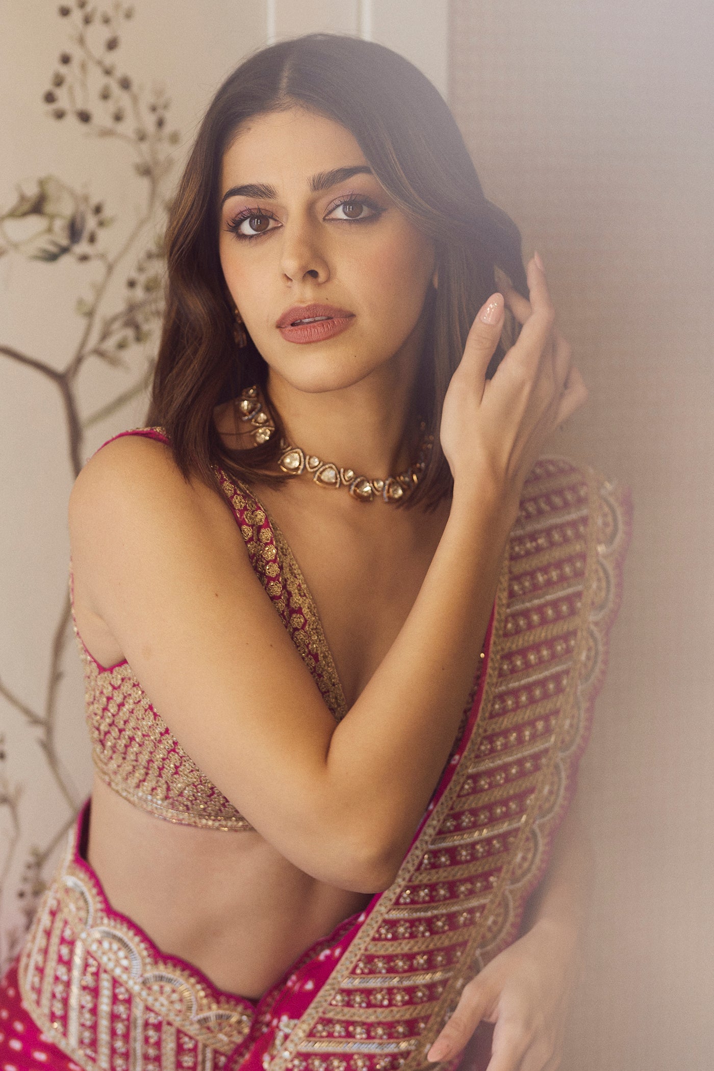 PINK ROSE WORK SAREE SET