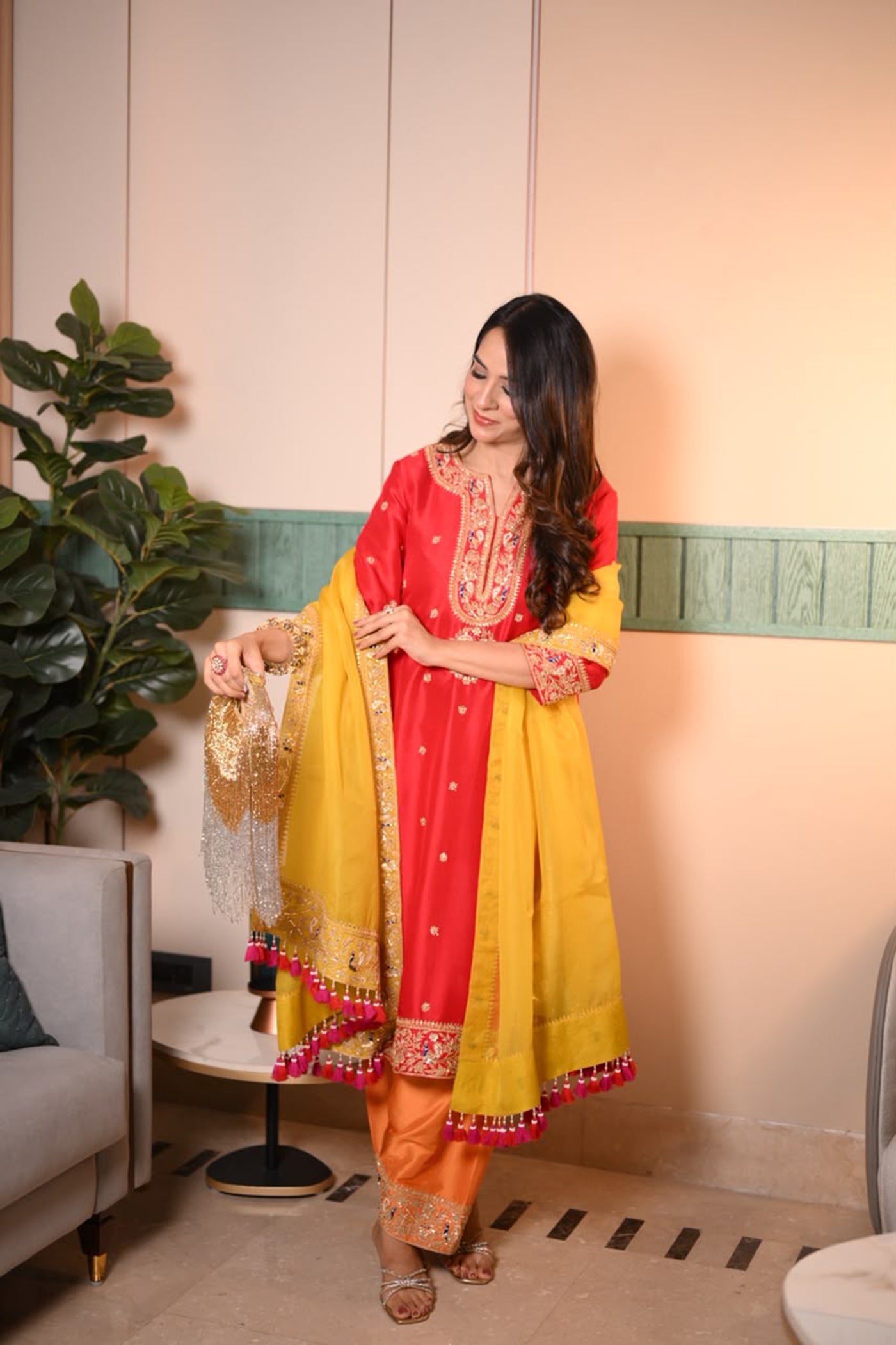 RIVA DHAWAN IN RED ORANGE KURTA SET