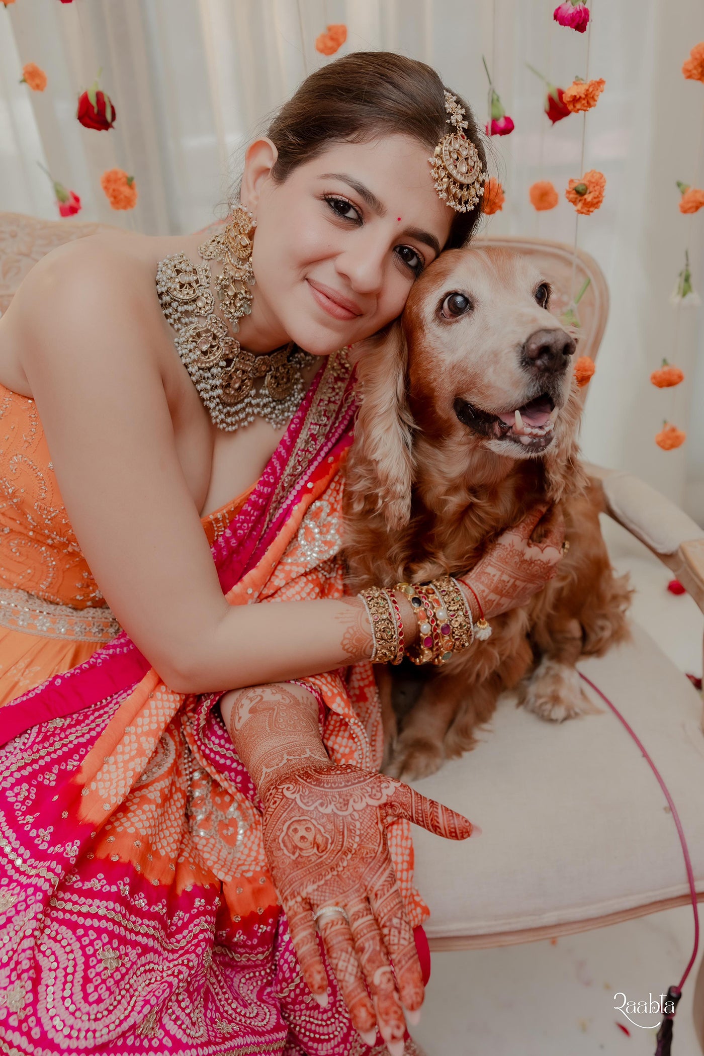 Orange Circle Bandhani Butta Work Gajji Silk Lehenga Set